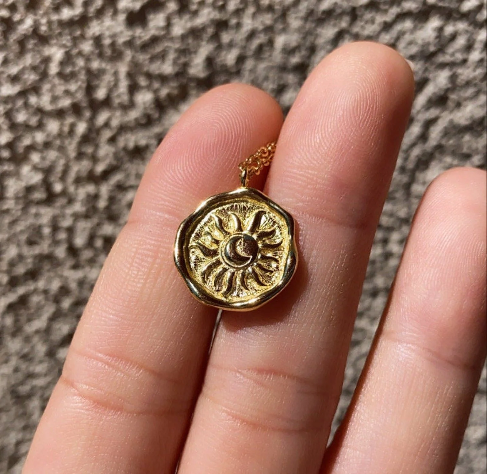 Handmade 14K yellow, white, or rose gold sun and moon necklace – adjustable chain, perfect gift for her