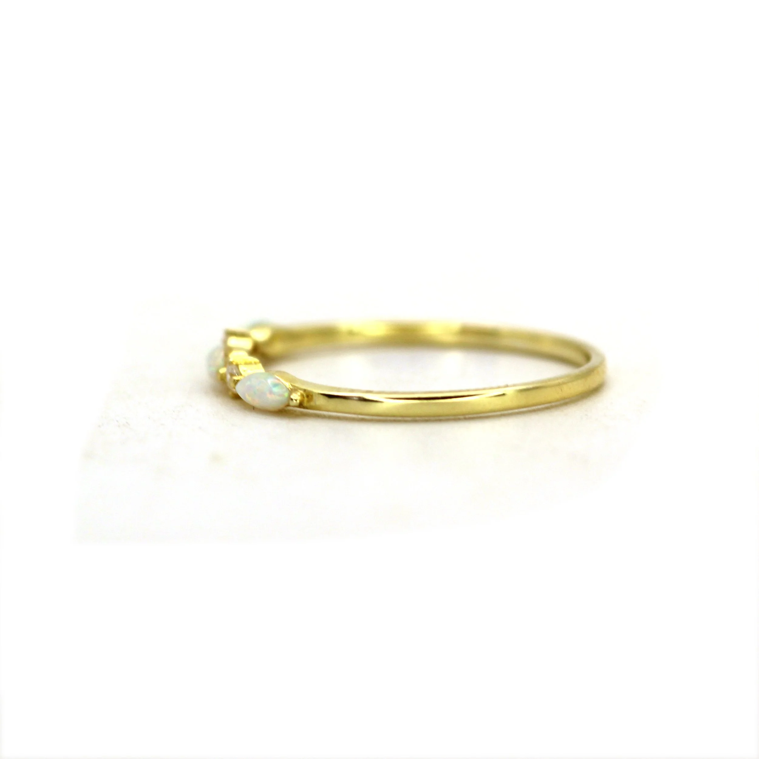 14K gold half eternity opal diamond ring – timeless anniversary or engagement band