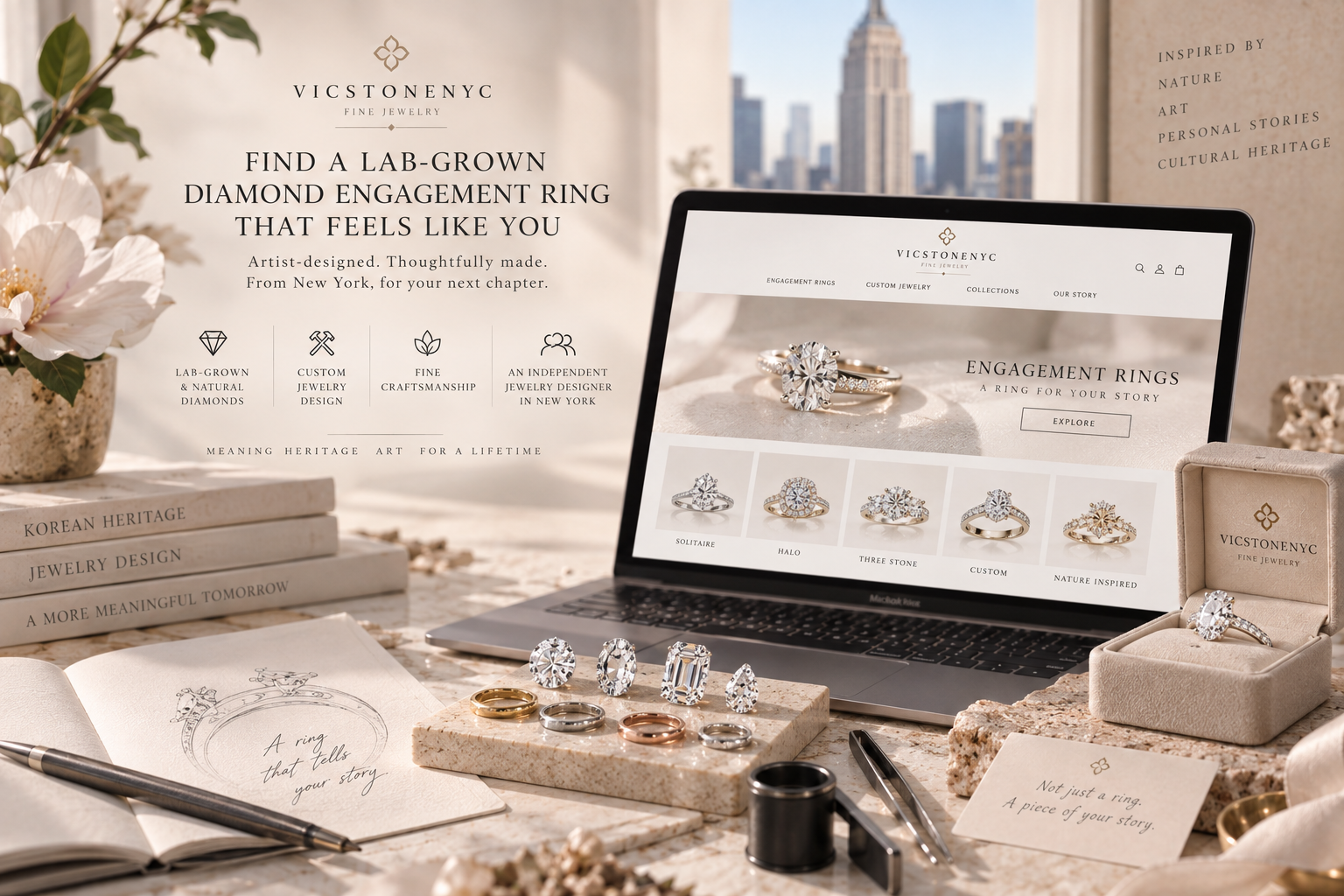 Shop high-quality lab-grown diamond engagement rings online from VicStoneNYC, an independent New York jewelry designer offering artist-designed and custom engagement rings.