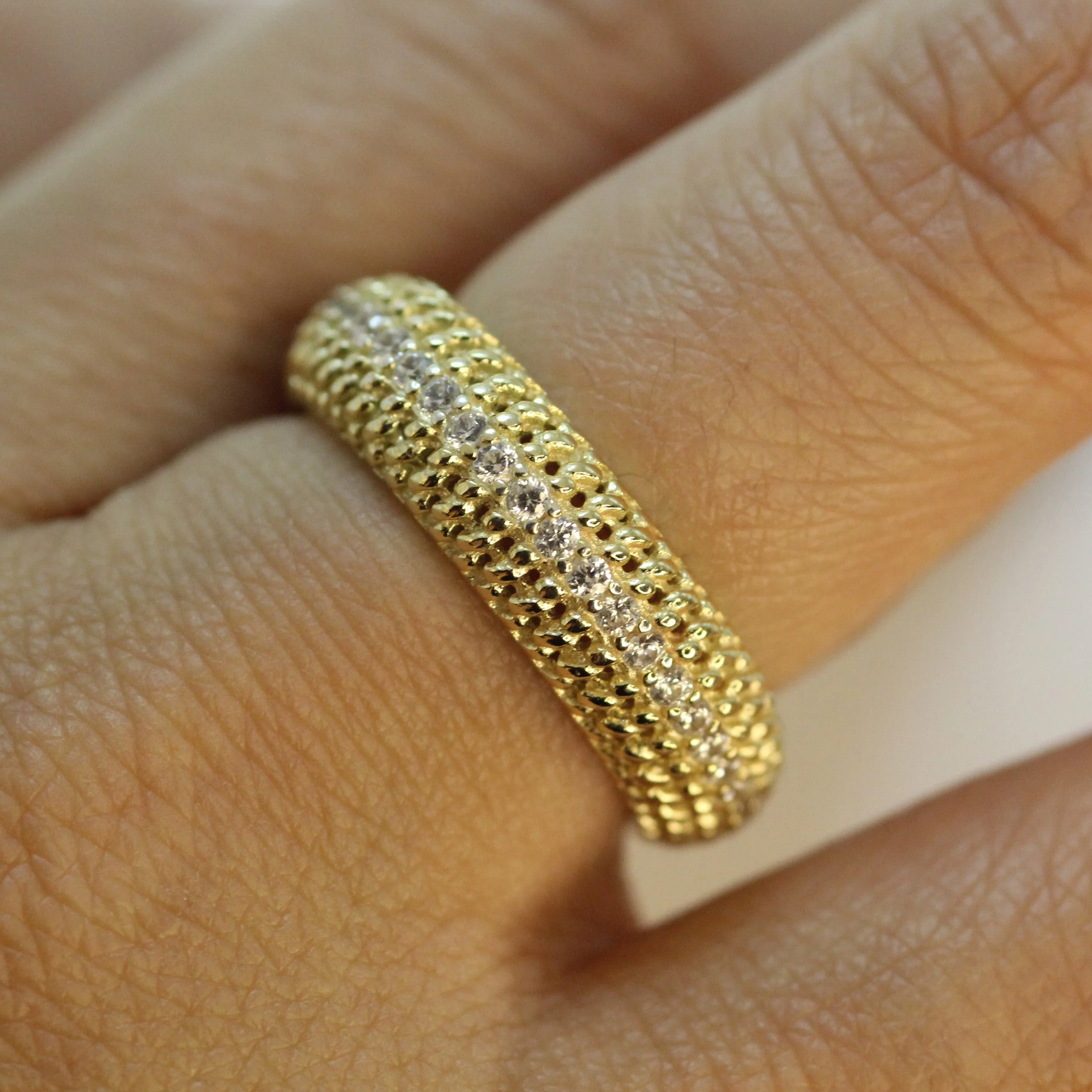 14K Muse Diamond Twist Ring fine gold unisex designer band by VicStoneNYC