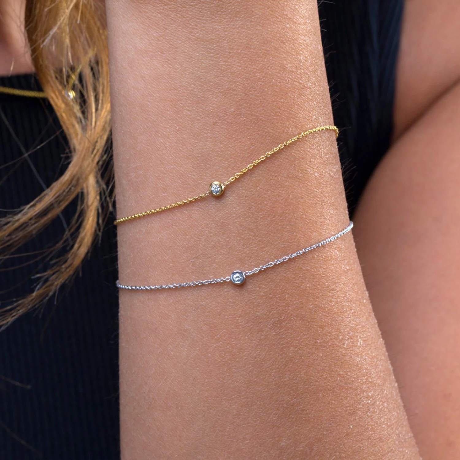 Bezel-set diamond bracelet crafted in 14K solid gold – NYC artisan made