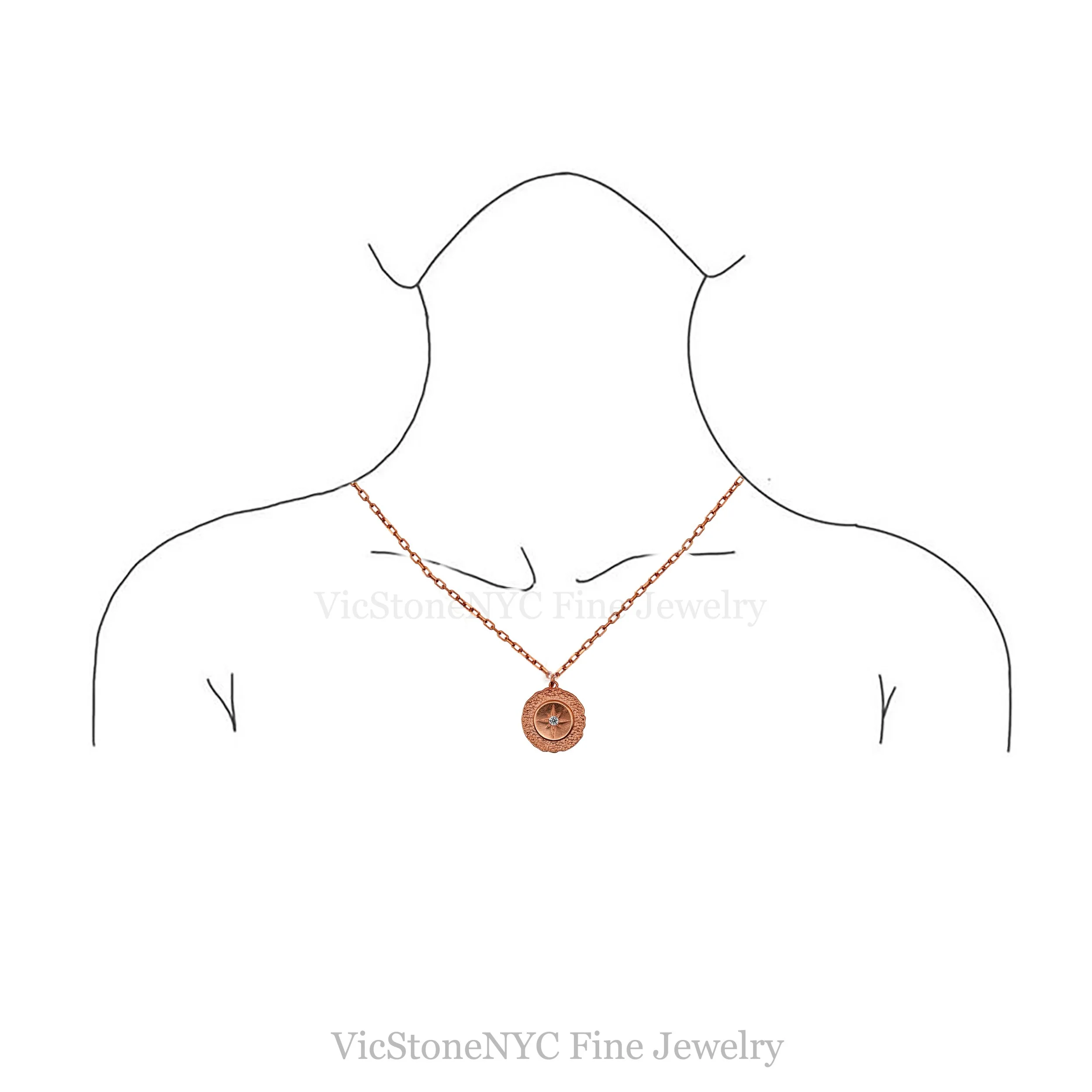 Handmade Northern Star charm necklace in 14K gold with sparkling diamond, symbol of guidance and love