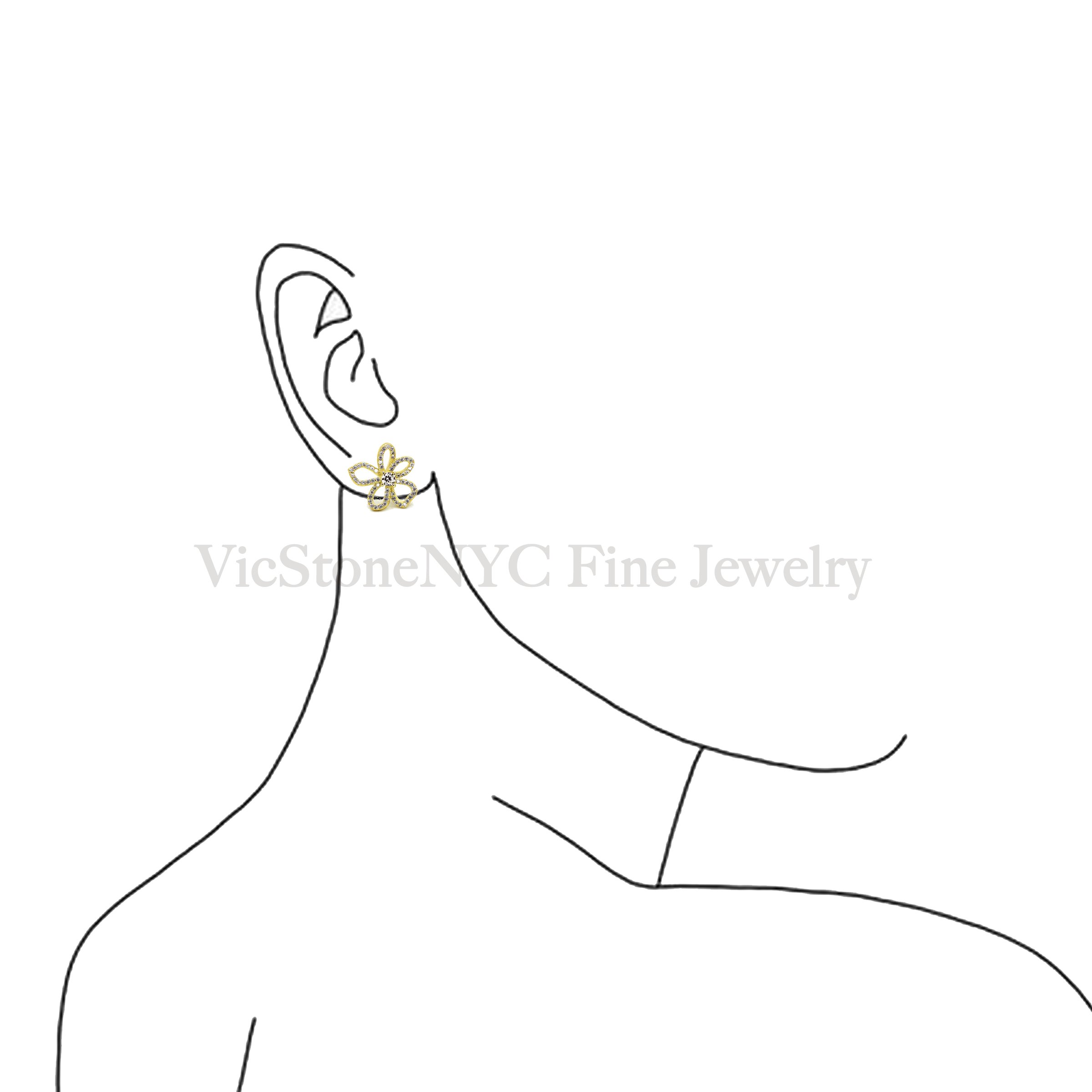 Delicate floral outline silver stud earrings