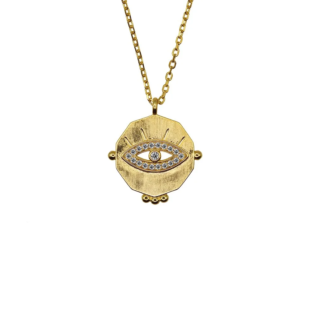 VicStoneNYC 14K gold Evil Eye necklace with natural diamond, handcrafted New York designer jewelry