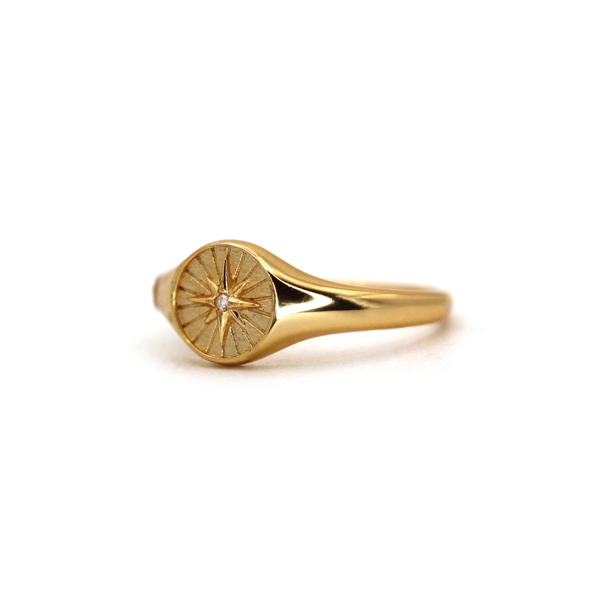 celestial star signet ring in yellow gold