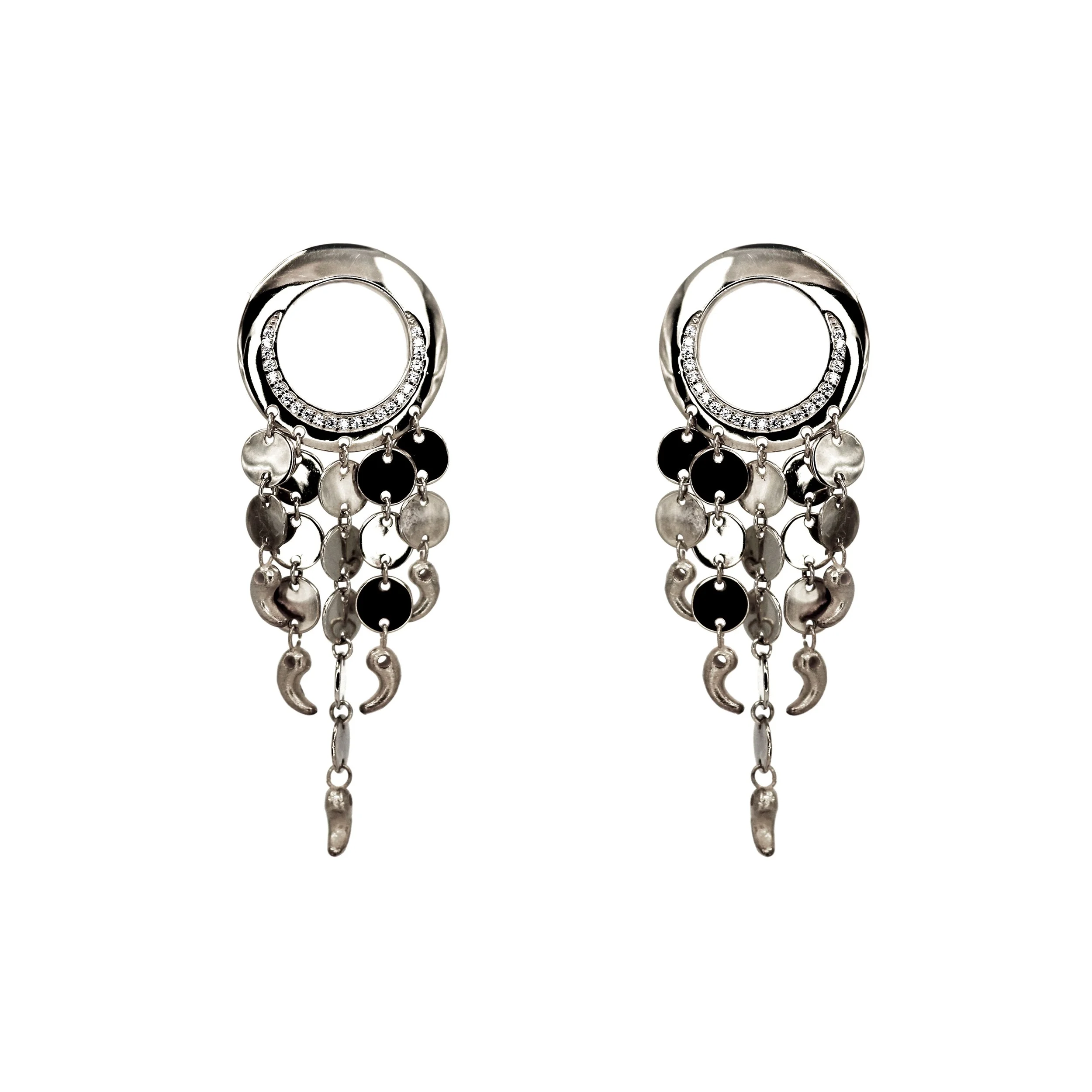 Handmade gold dangle earrings featuring Silla royal crown curves and Gok-Ock design