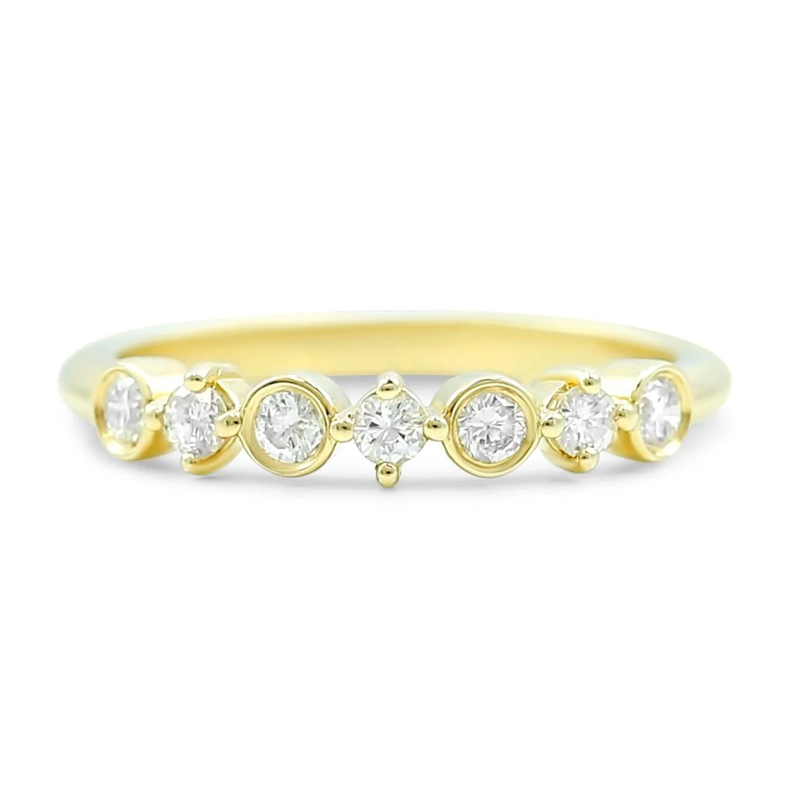 14K Gold Lab Diamond Half Eternity Band – unique bezel and 4-prong setting wedding ring