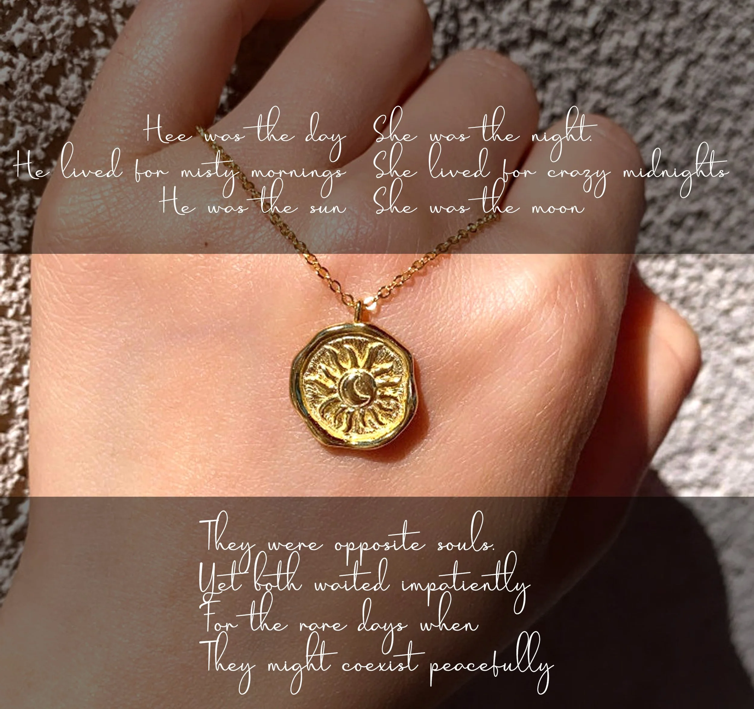 Handcrafted 14K sun & moon pendant necklace, 15mm charm, adjustable 16–18 inch chain, multiple gold options