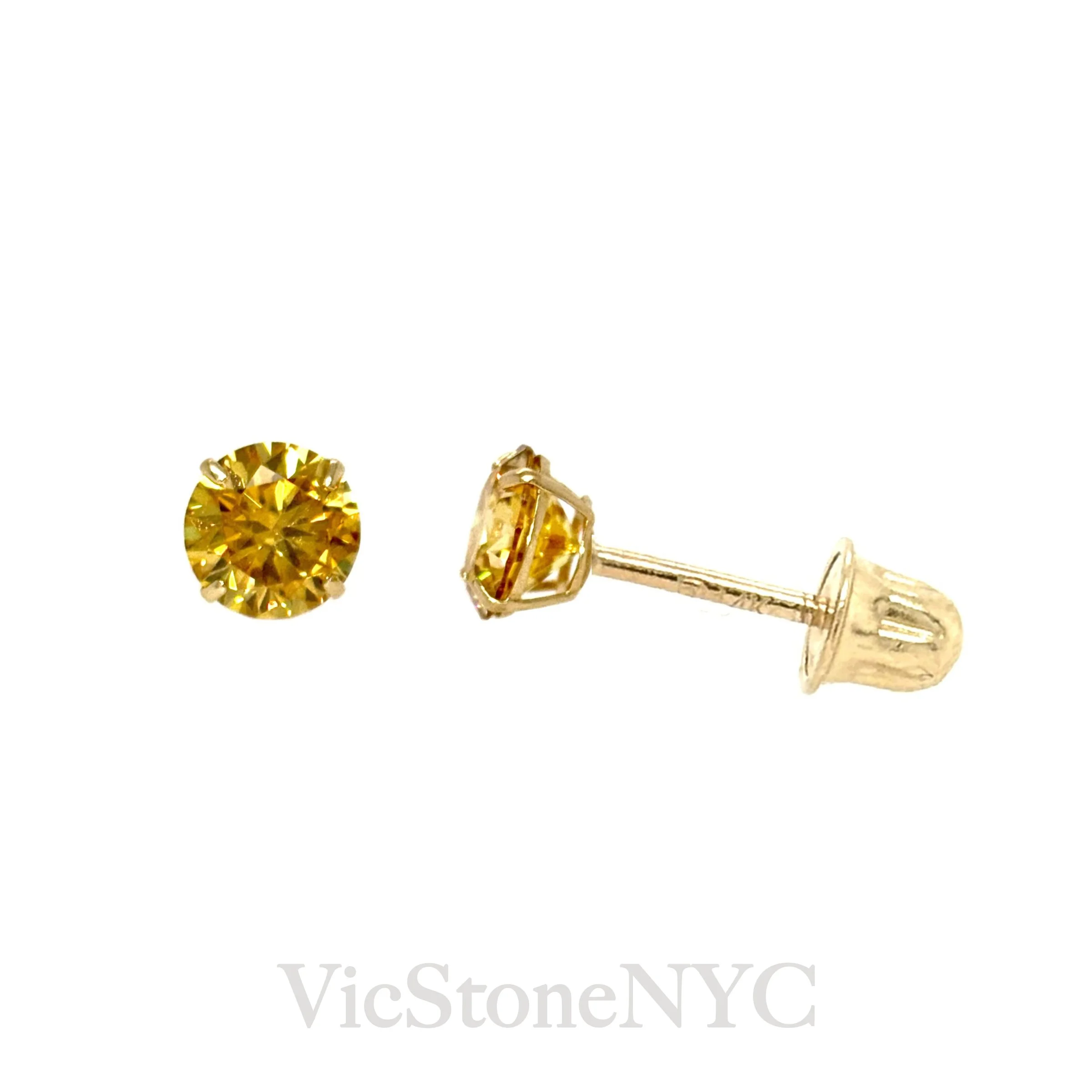 14k 4mm Orange Moissanite Earrings