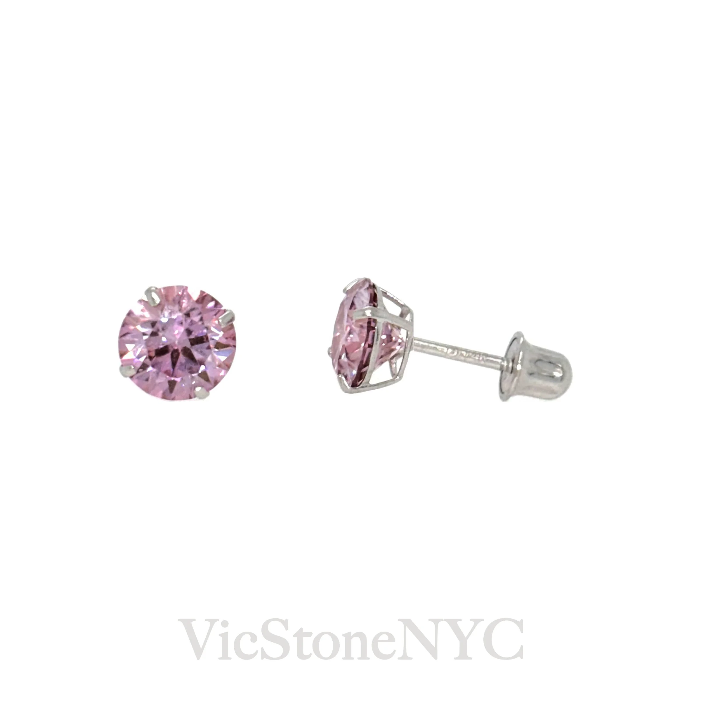 14K Gold 4mm Pink Blue Moissanite Stud Earrings – Screw Back