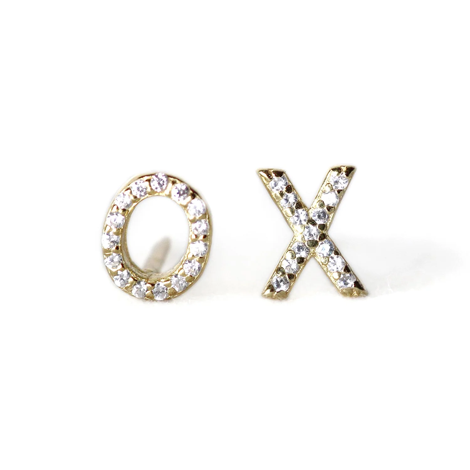 Romantic 14K gold XO earrings with VS1 natural diamonds – handmade in USA