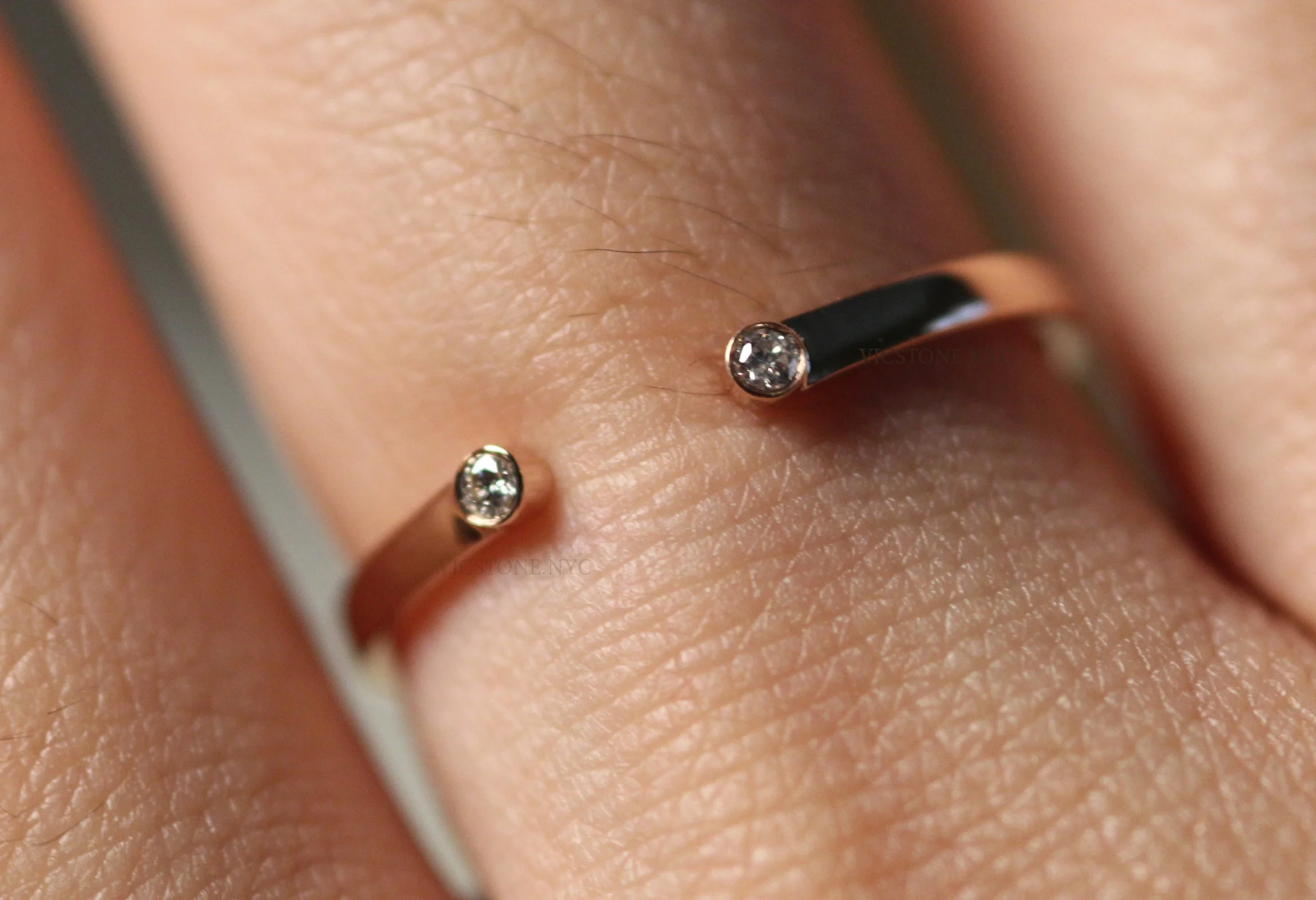 14K solid gold open cuff diamond ring for engagement, minimalist ring for wife, dainty stacking ring, best gift for her, everyday fine jewelry