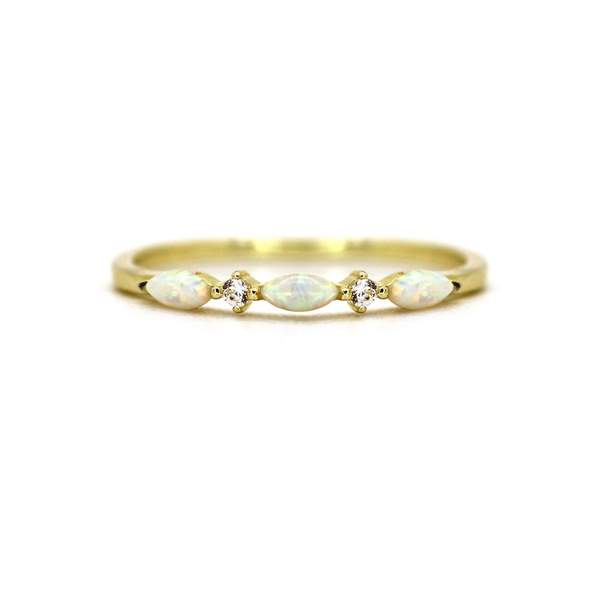 14K Yellow Gold Marquise Opal & Diamond Ring