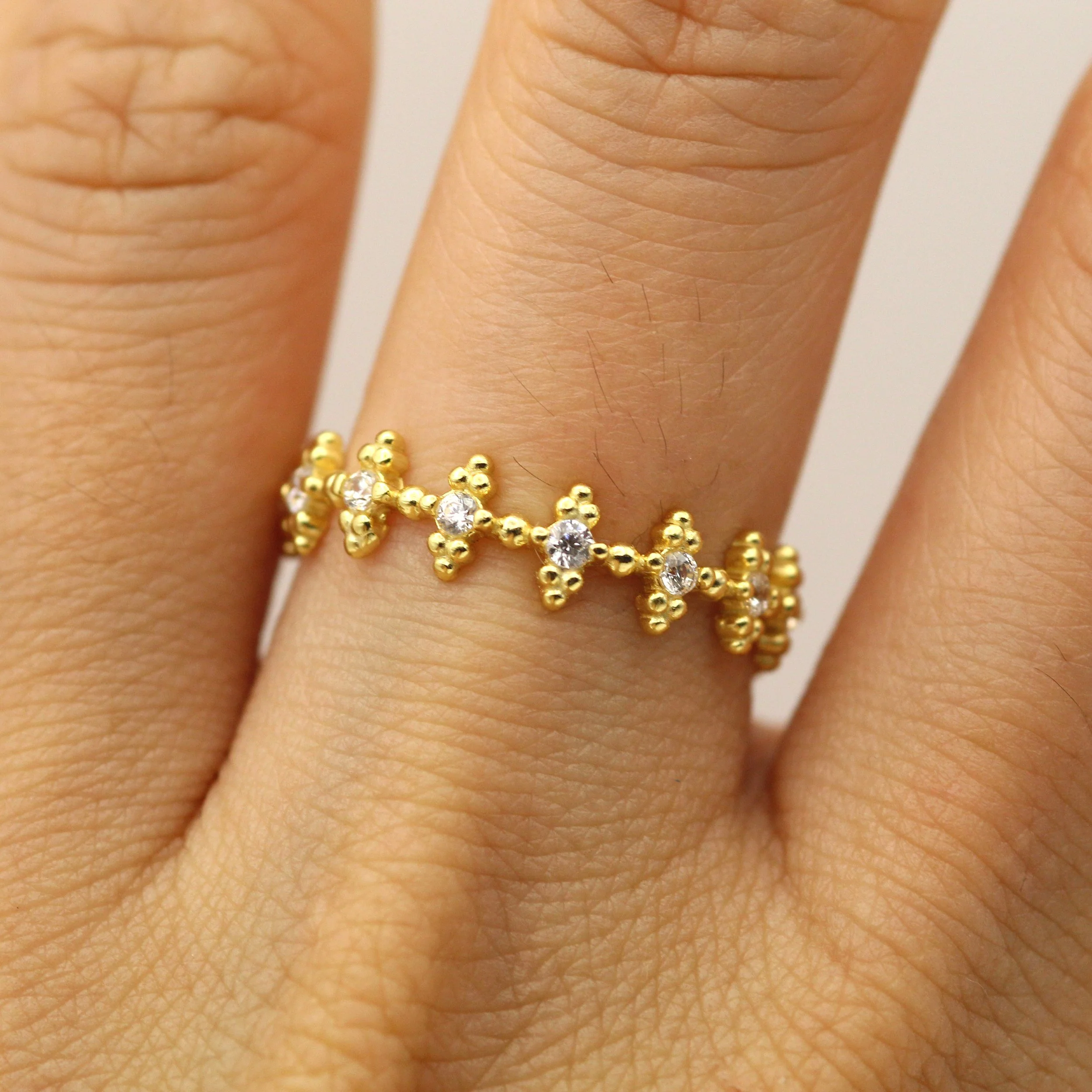 Korean-inspired beadwork gold diamond ring by VicStoneNYC Fine Jewelry