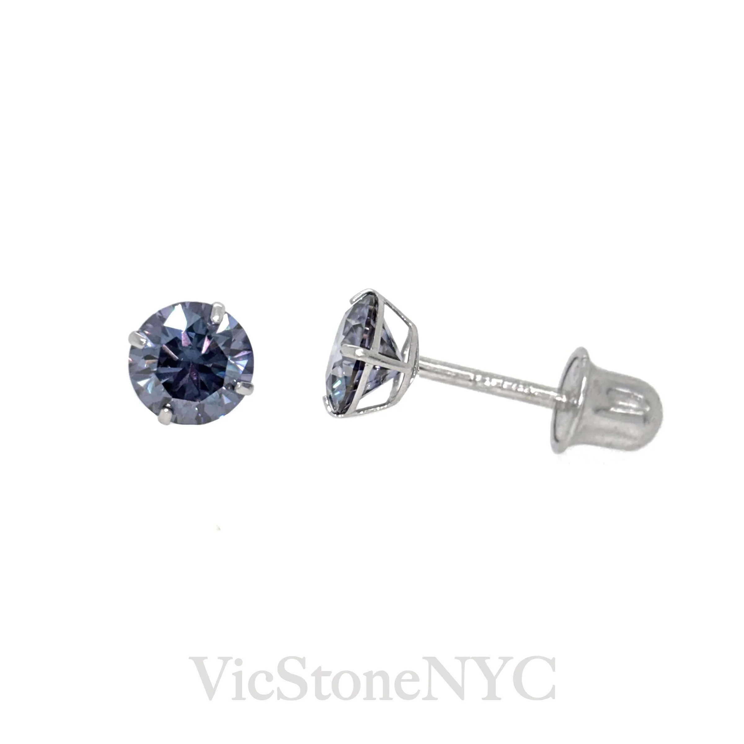 14K gold blue moissanite stud earrings with secure backs