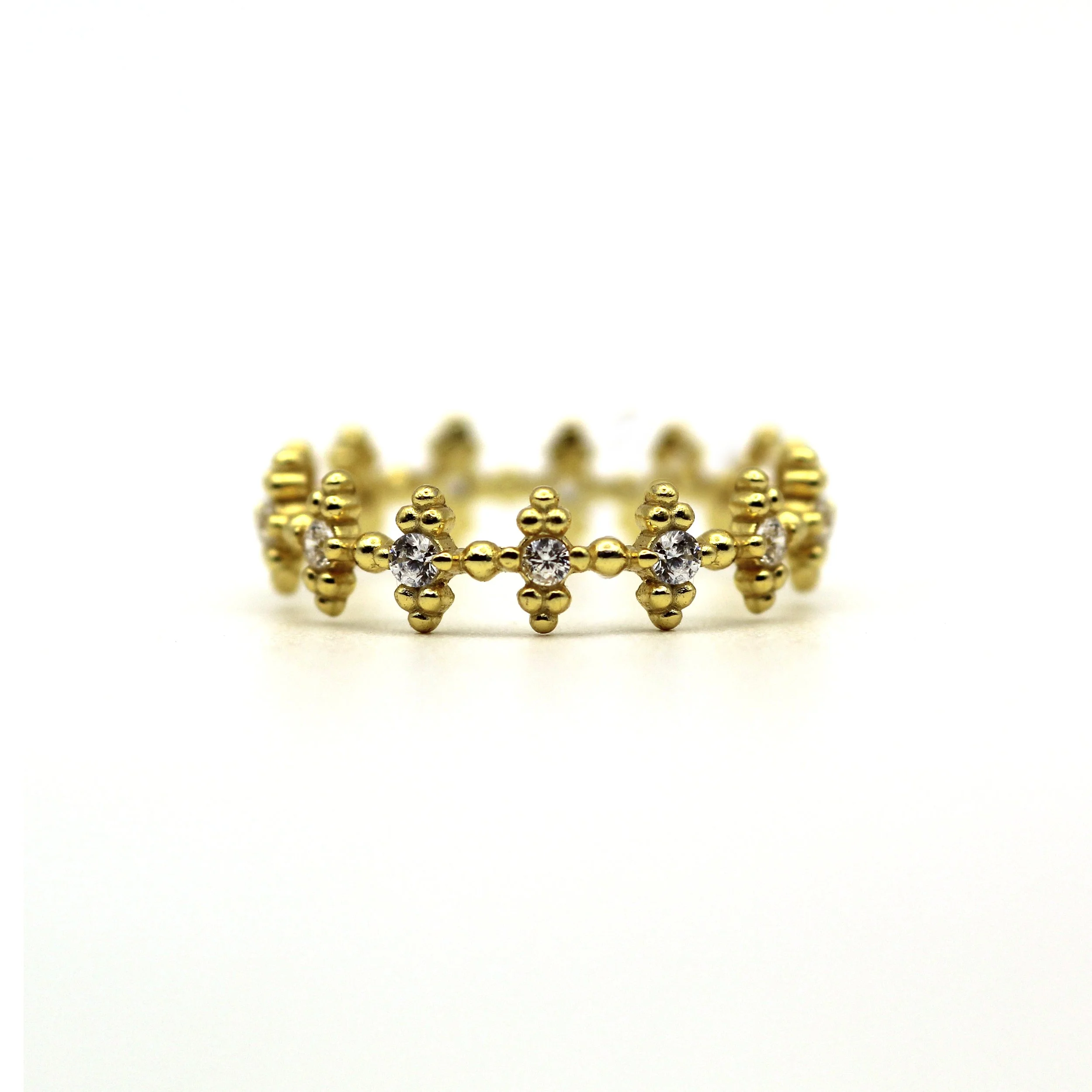 Handmade 14K gold bead ring with natural diamond – Eternal Knot design