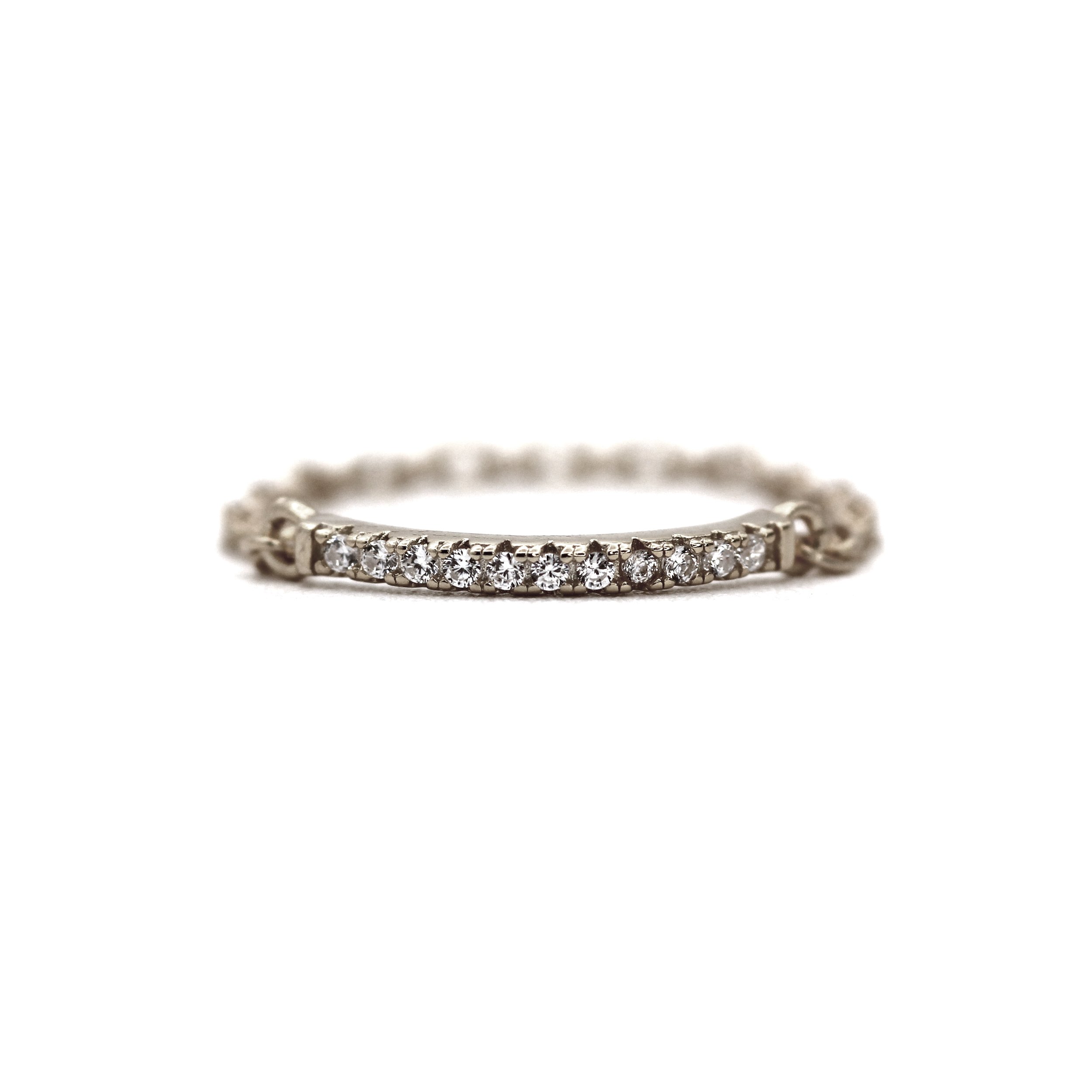 14K white gold bar chain ring with lab diamonds – VicStoneNYC