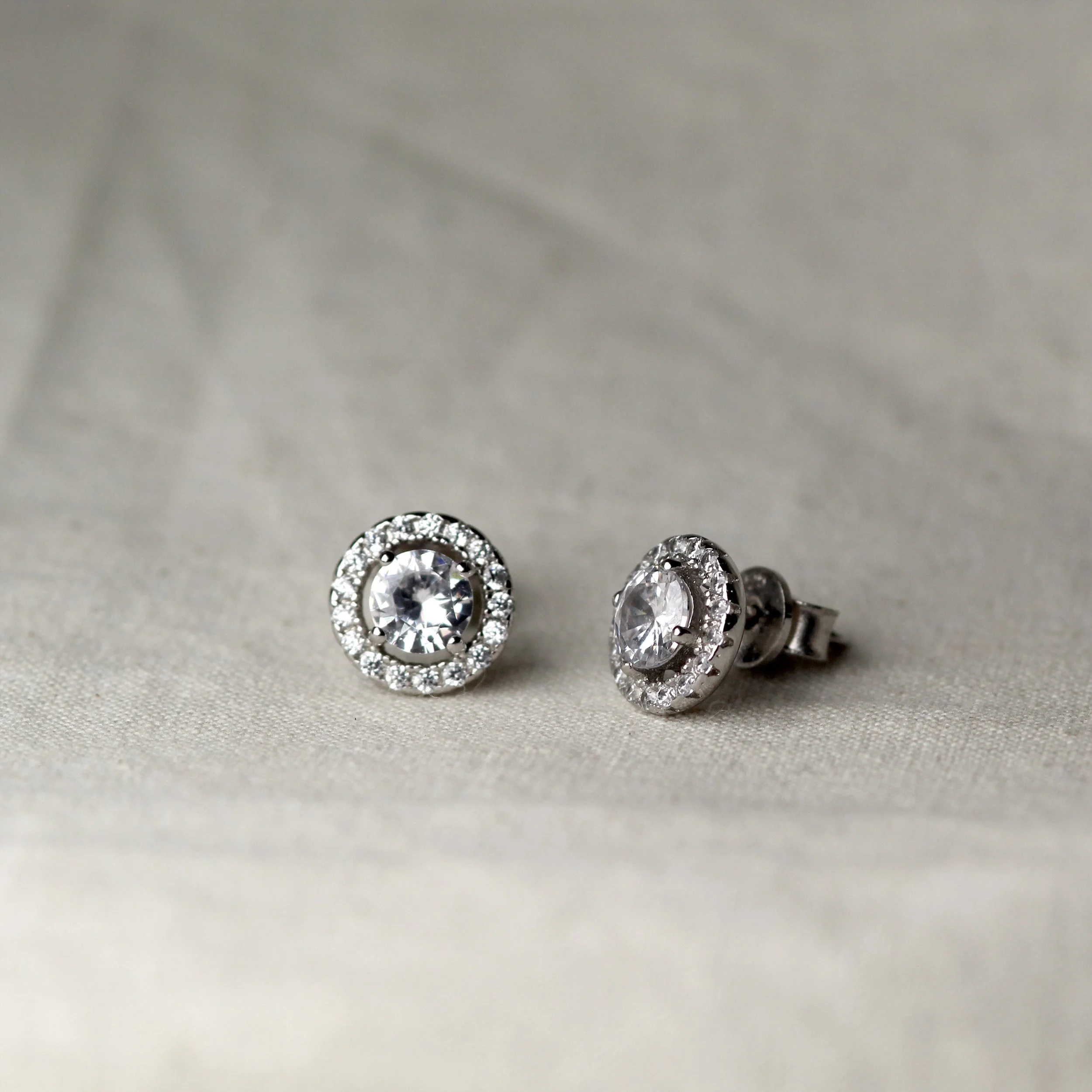 Halo Natural Diamond Platinum Bridal Earrings – handcrafted fine jewelry by VicStoneNYC New York