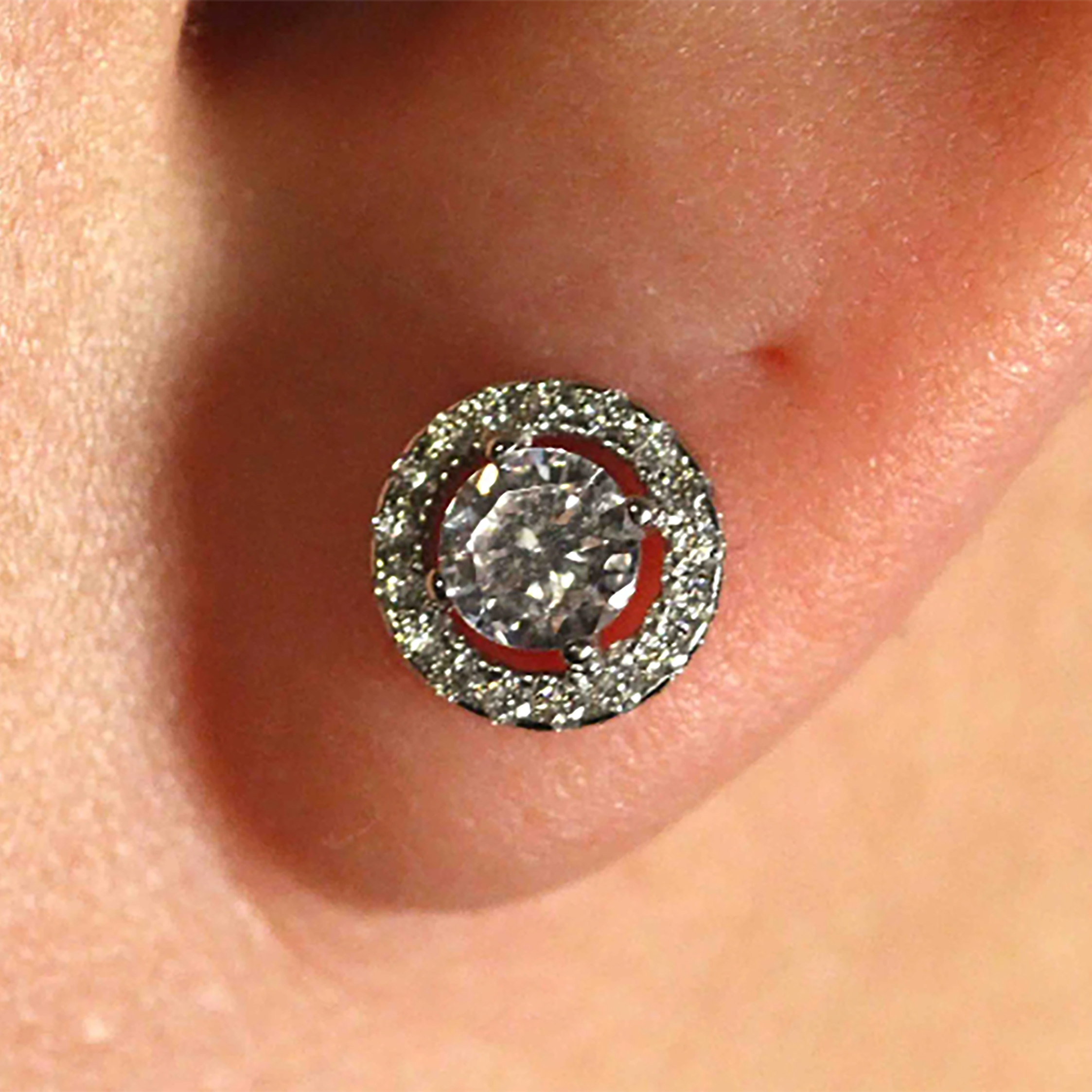 Elegant platinum halo earrings with natural diamonds – designer handcrafted jewelry