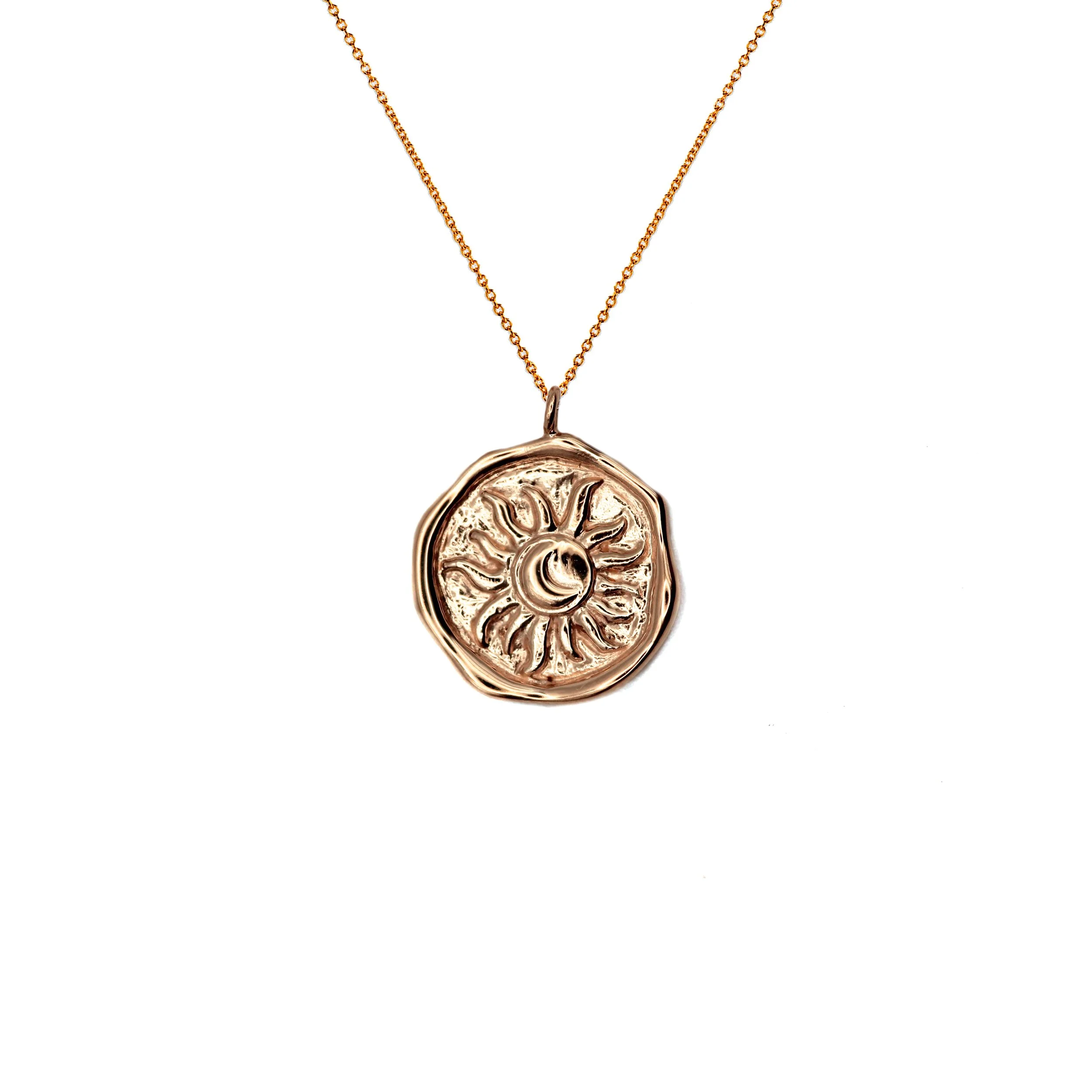 Luxury 14K gold sun and moon charm necklace – yellow, white, or rose gold, meaningful gift”
