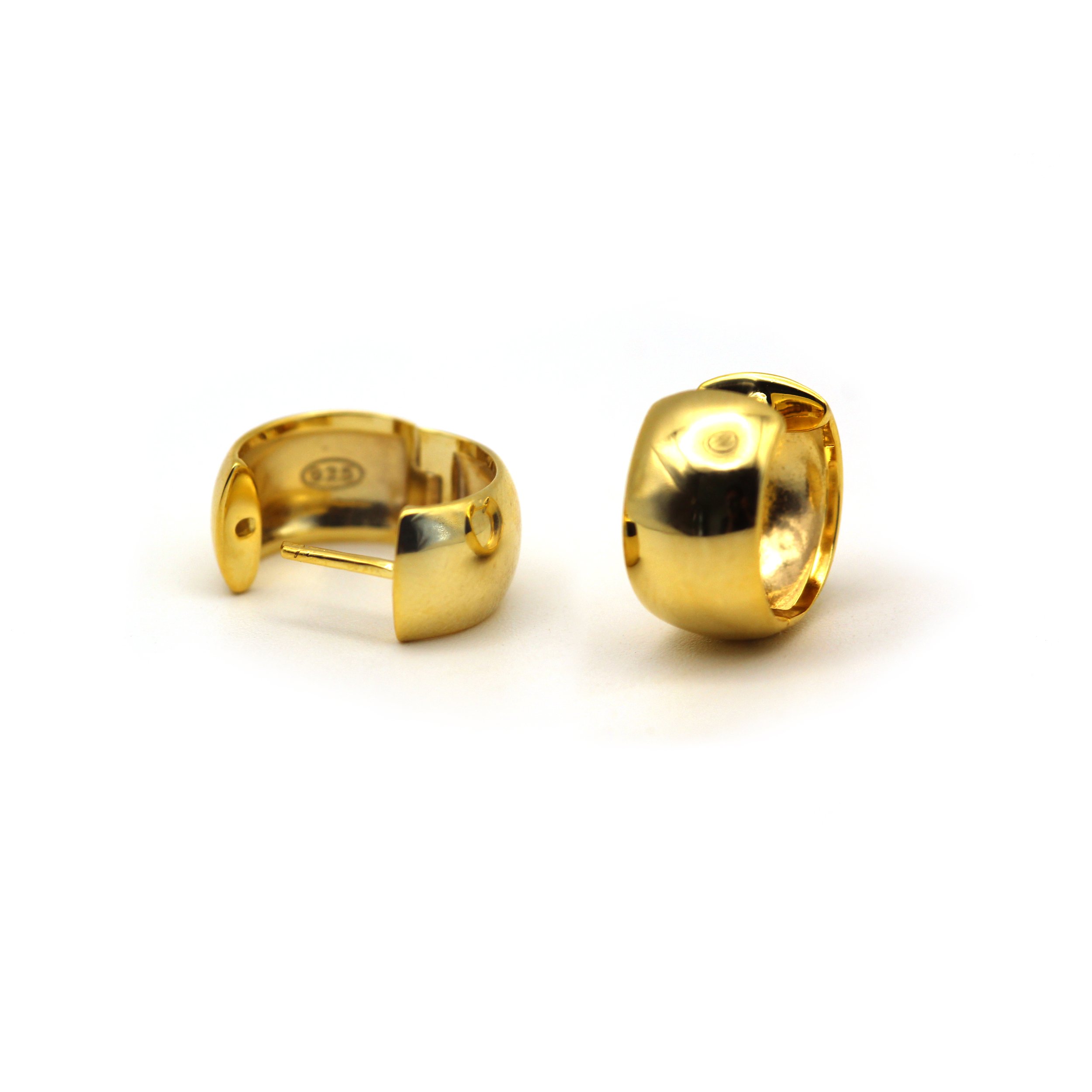 VicStoneNYC chunky 14K gold huggie earrings with bold curved design