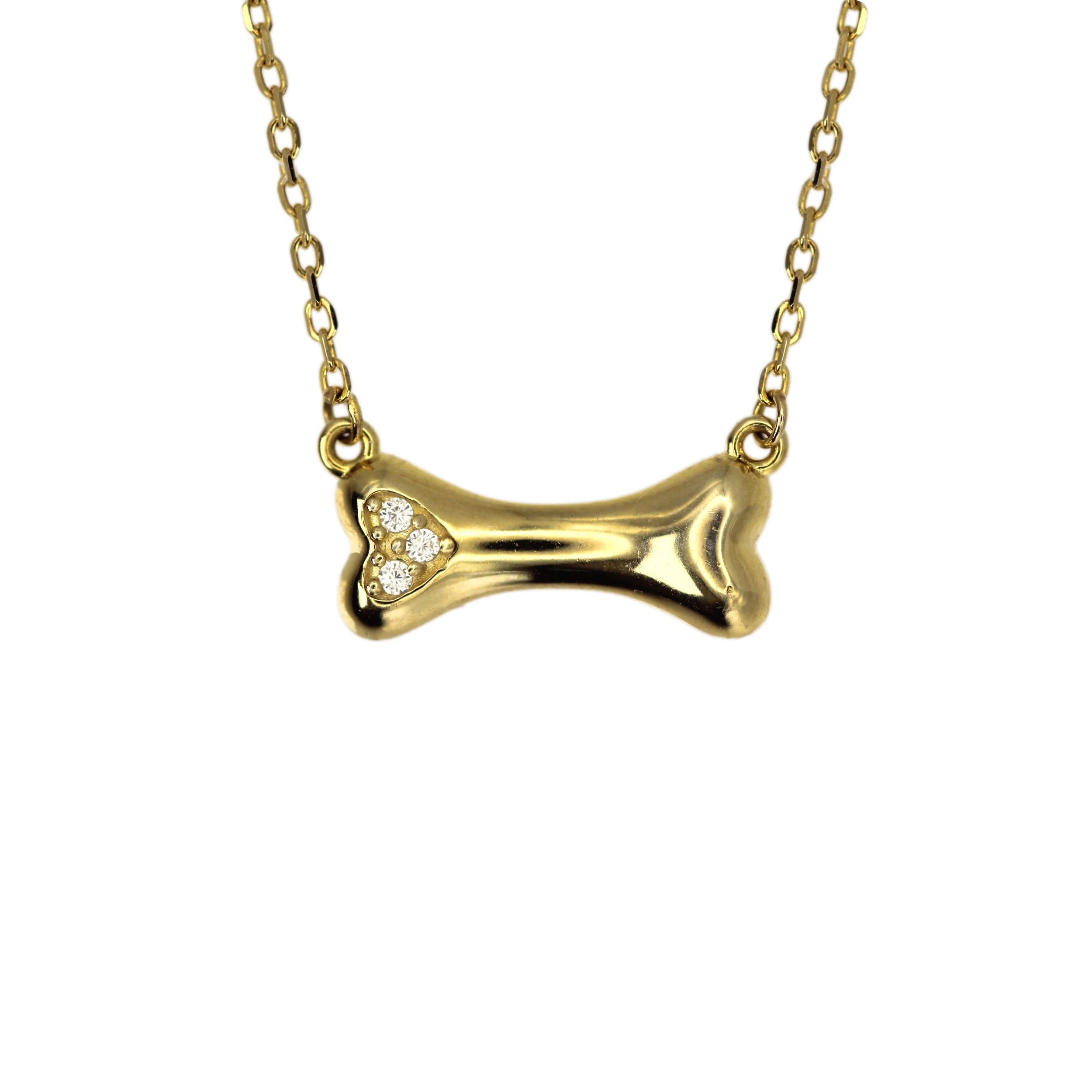 14K Natural Diamond Dog Bone Pendant Necklace – Handmade in NYC | VicStoneNYC
