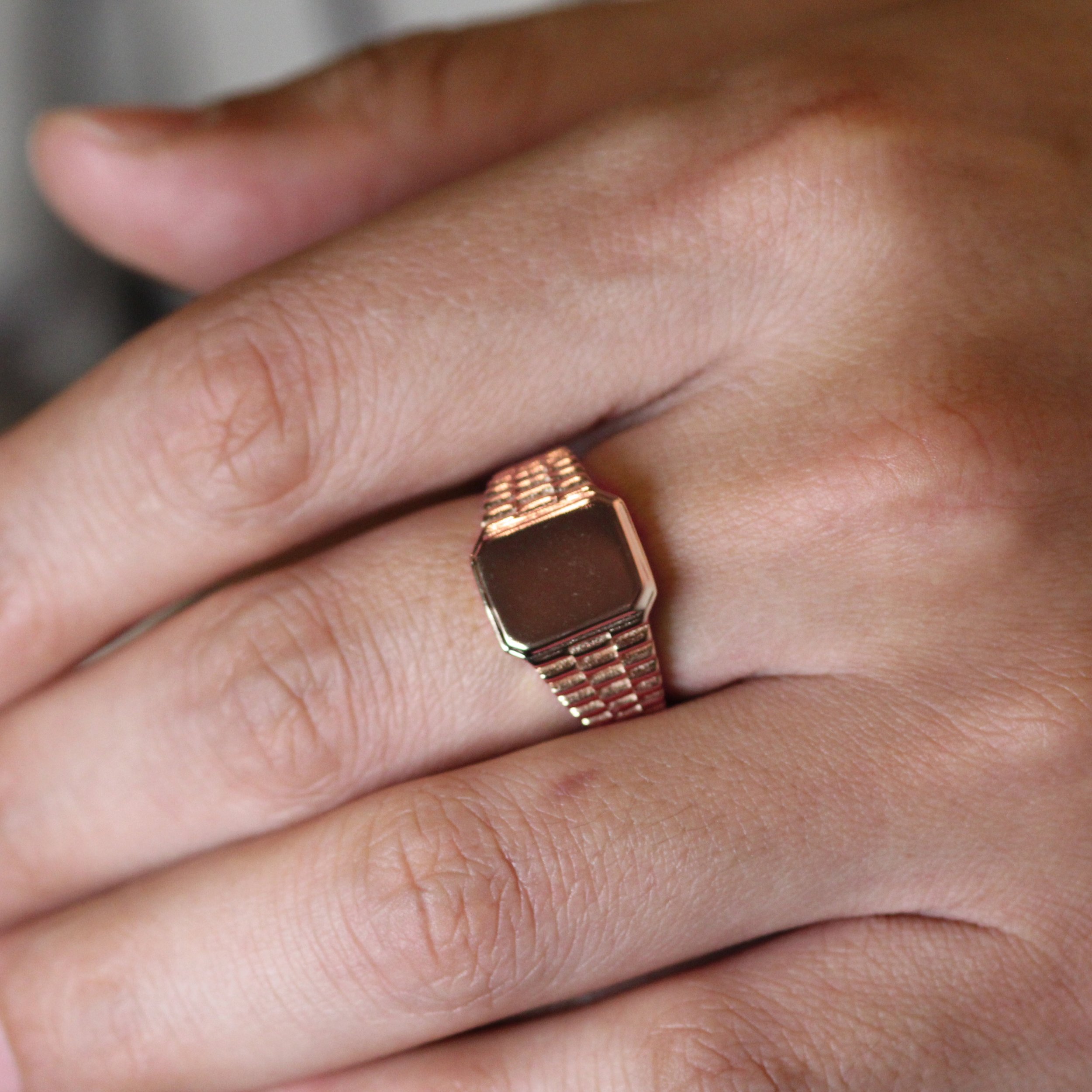 Discover the Unique Square Watch Style Men's Signet Ring – handcrafted in solid 14K gold. A bold, modern heirloom to celebrate life’s milestones. Made in NYC.