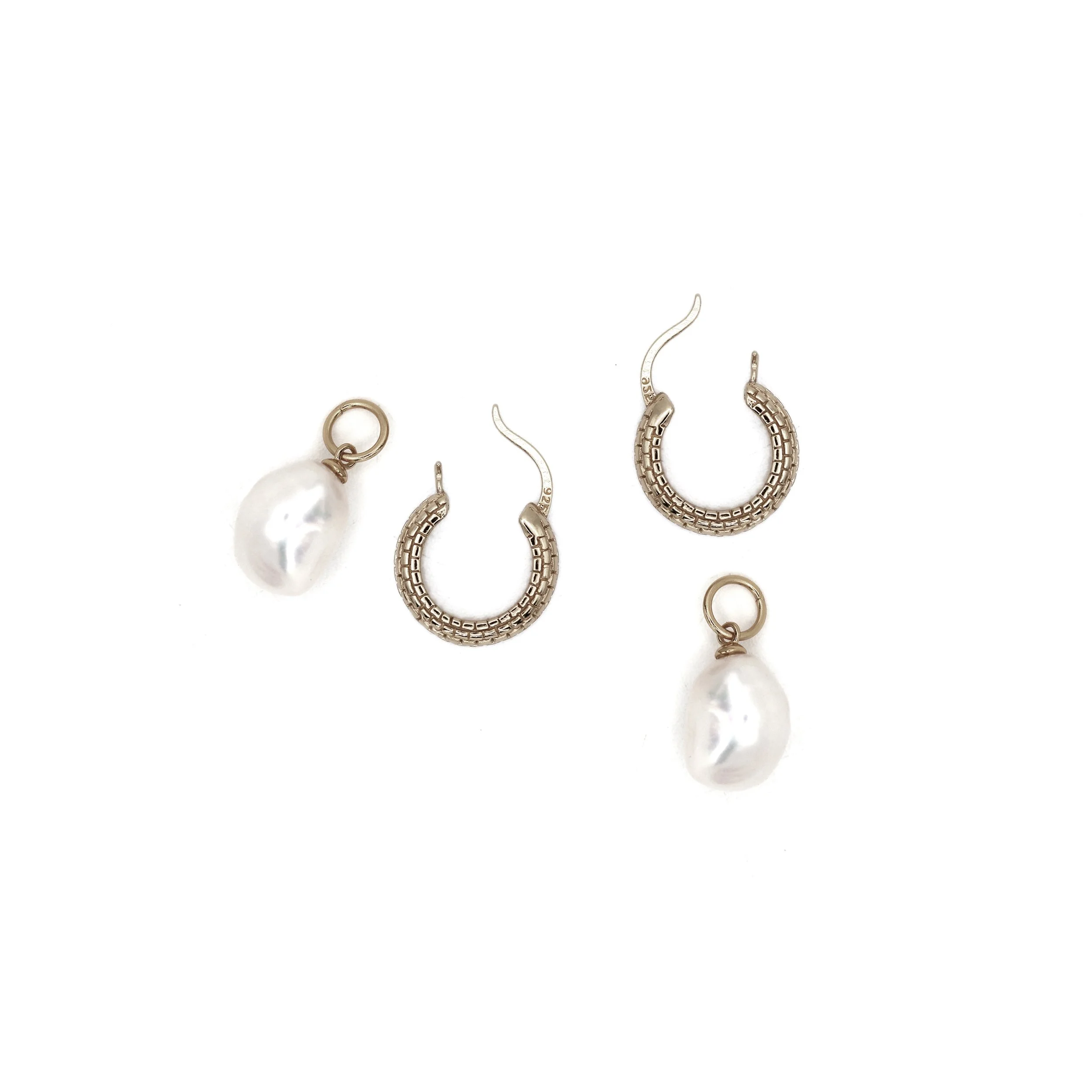 Solid 14K gold Hanok tile pearl charm earrings – luxury and cultural design