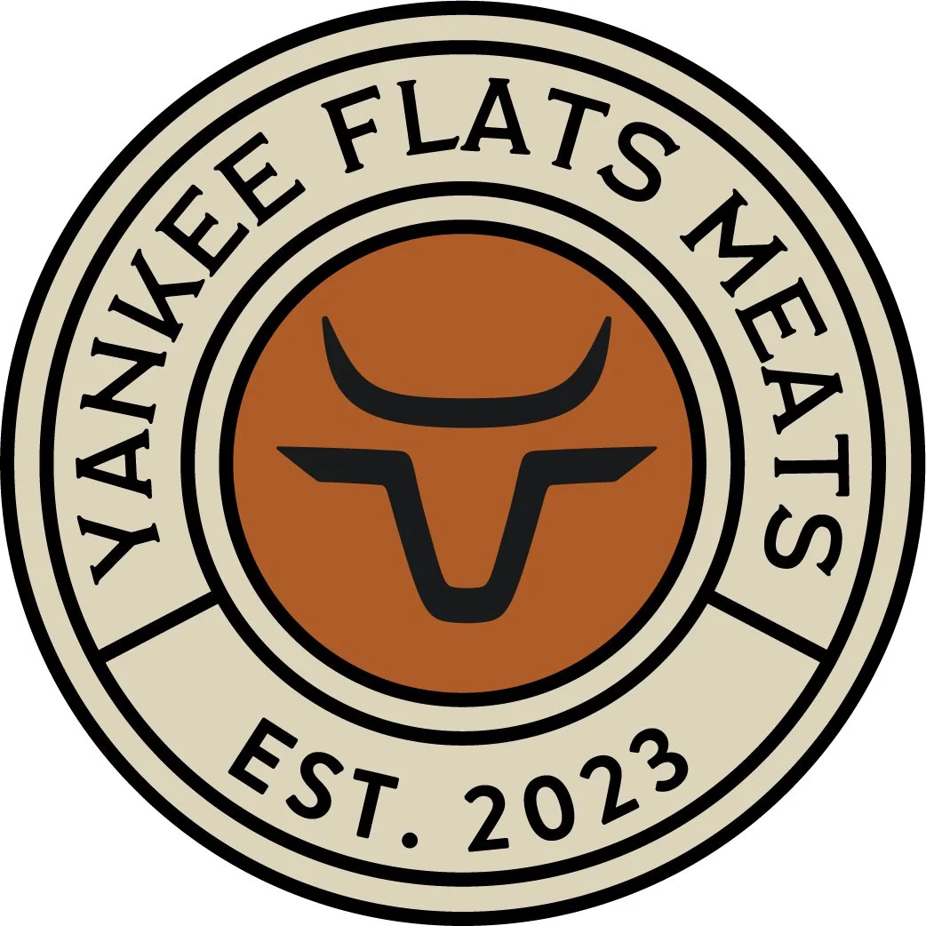 Yankee Flats Meats logo featuring a stylized bull head and the text "Yankee Flats Meats Est. 2023."