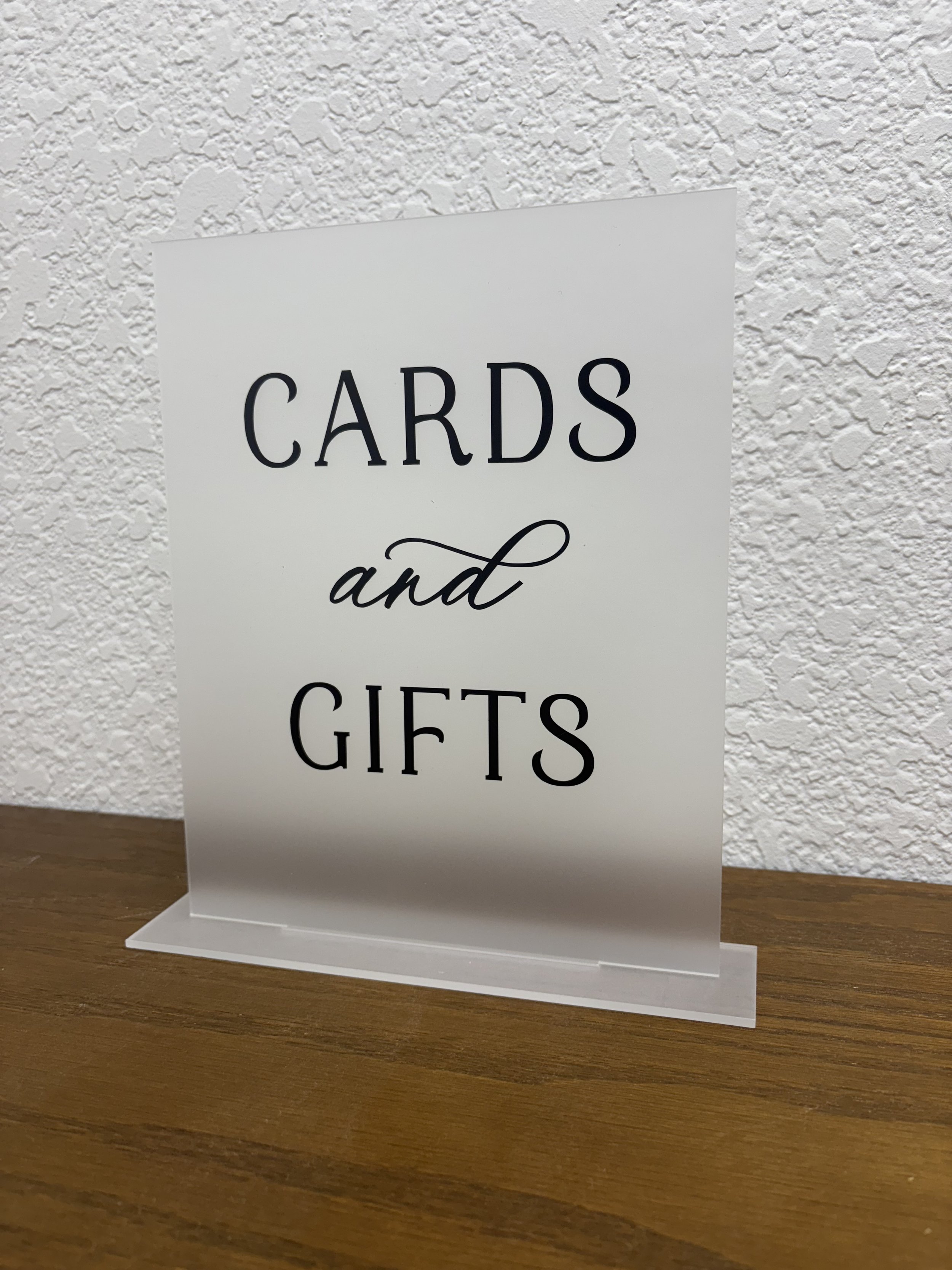 Frosted cards and gifts sign