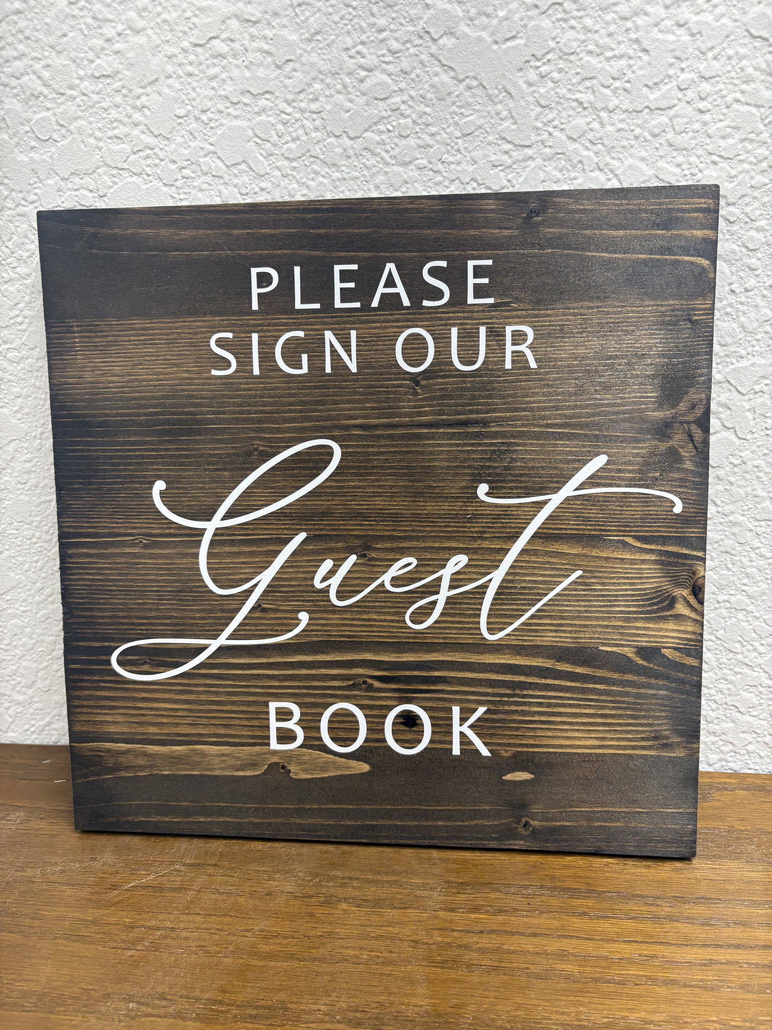 dark wood guest book sign