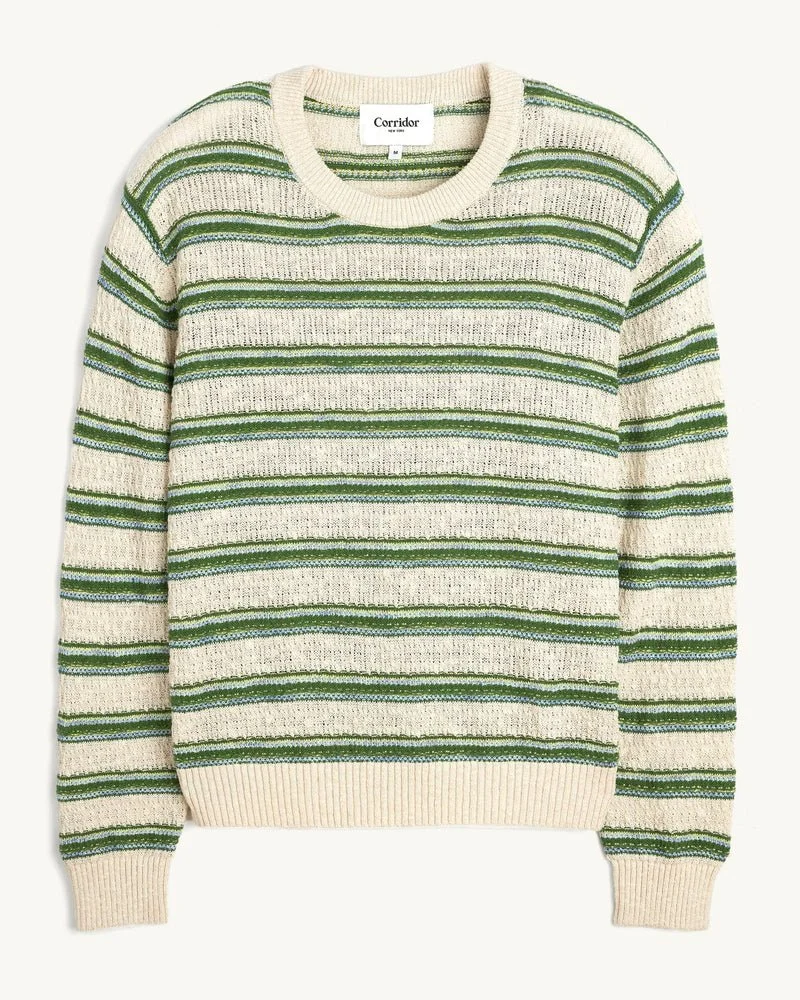 Corridor, Stripe Linen Silk Crewneck, Natural