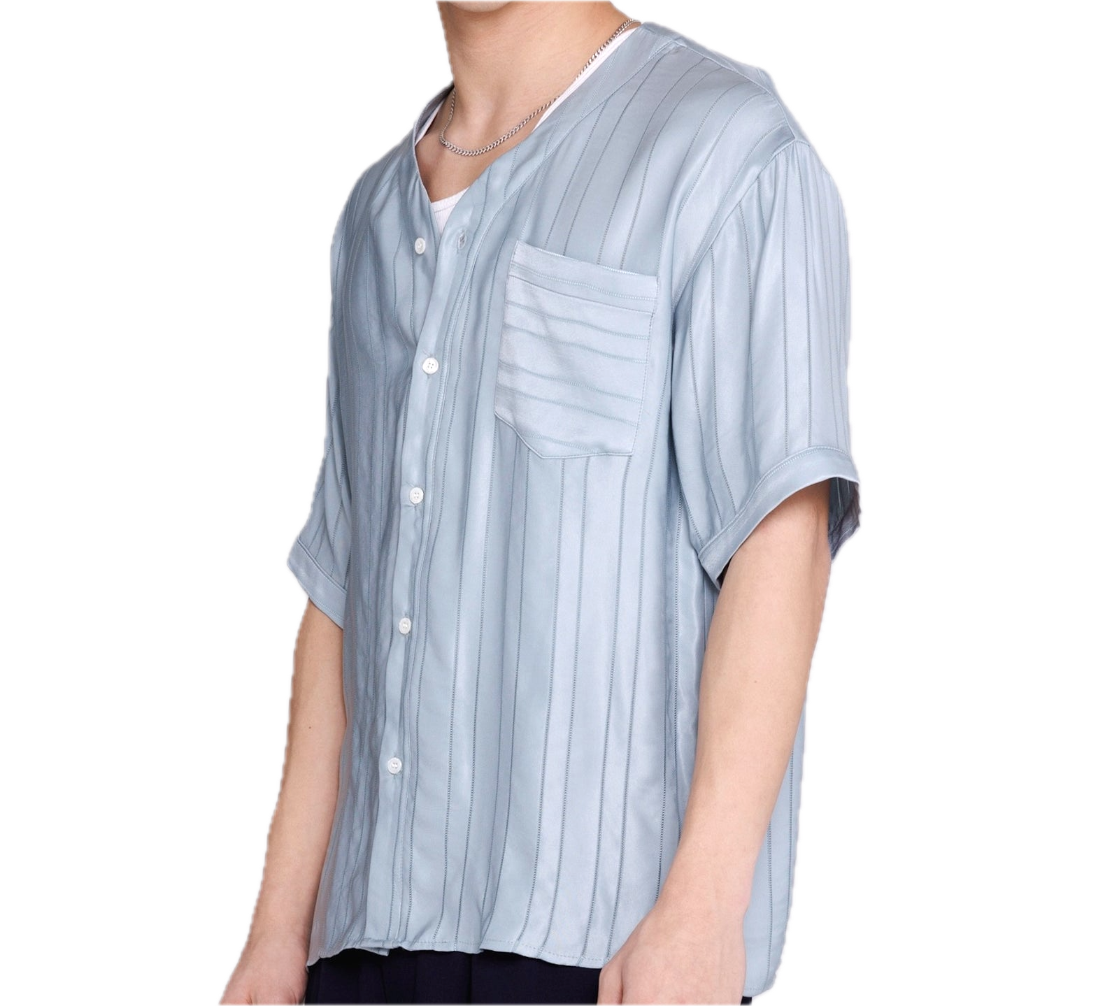 Graphia - Valenzuela Baseball Collar Shirt, Blue Satin