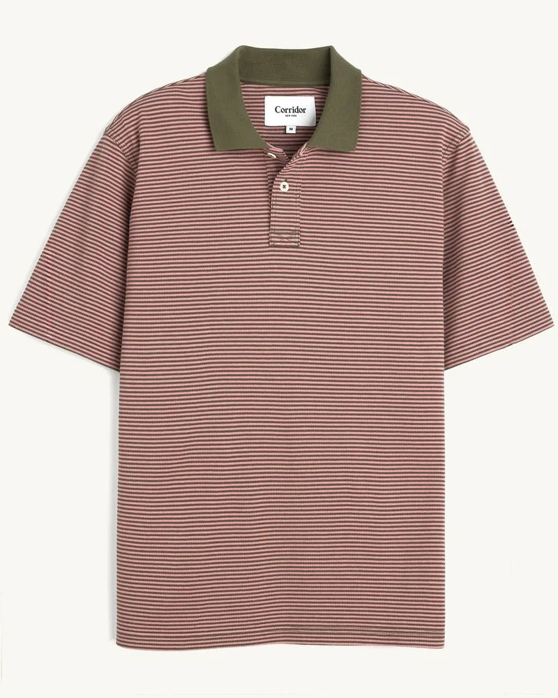 Corridor Stripe Pique Polo, Pink