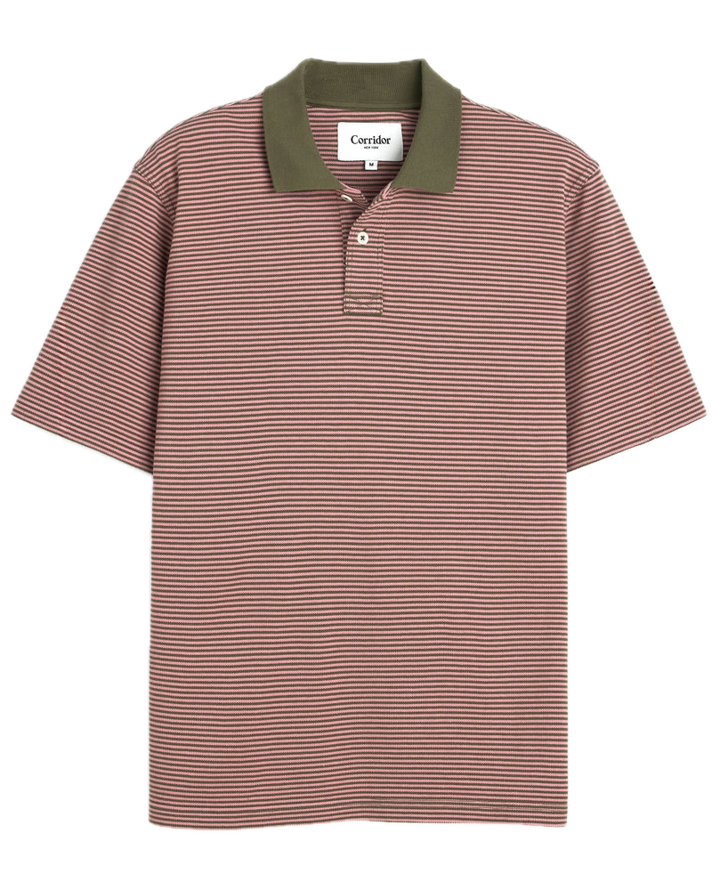 Corridor - Stripe Pique Polo, Pink