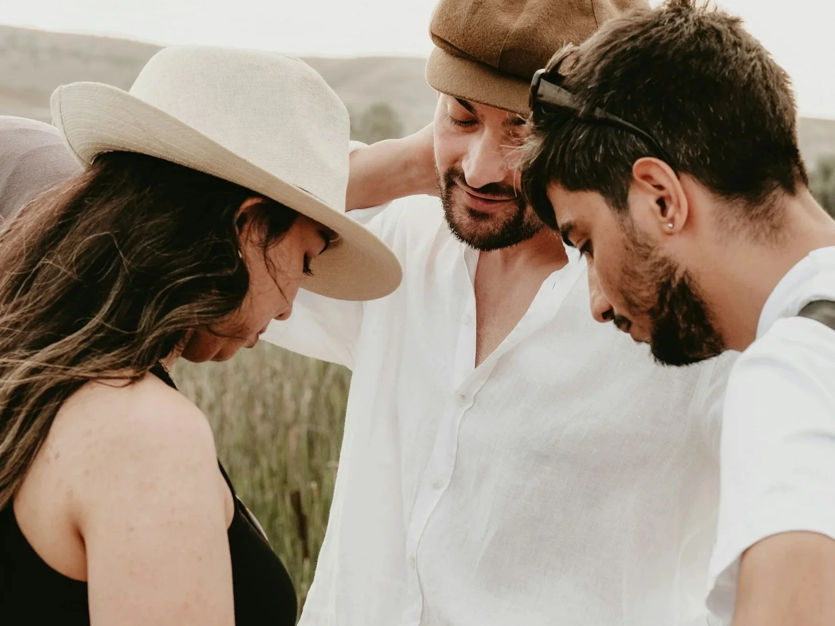 Three people talking