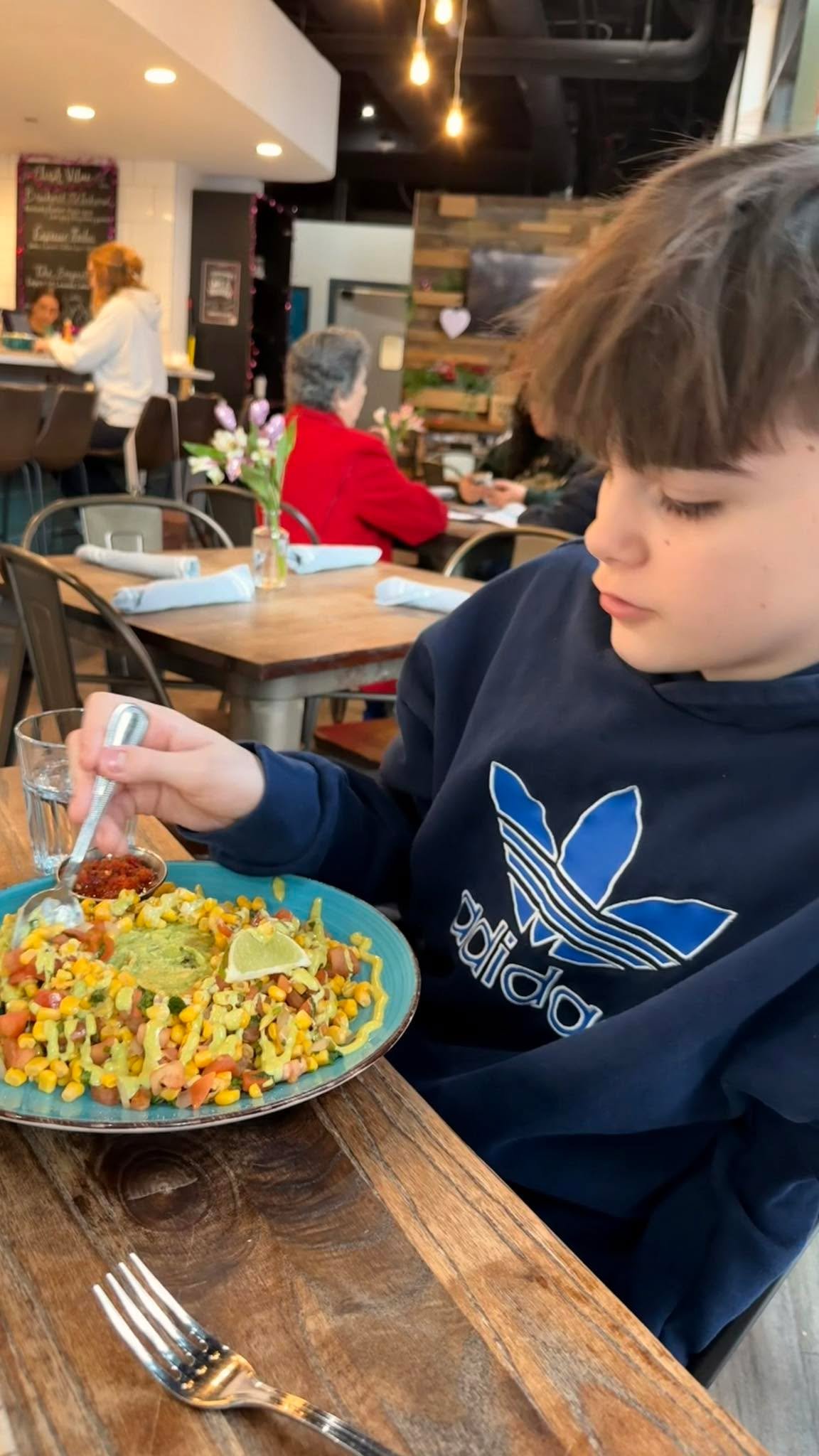 Brunch with the little guy after his passport appointment. I wasn&rsquo;t sure he&rsquo;d like the avocado toast like this but he ate it all! We 🫶🏻 Rushing 😋