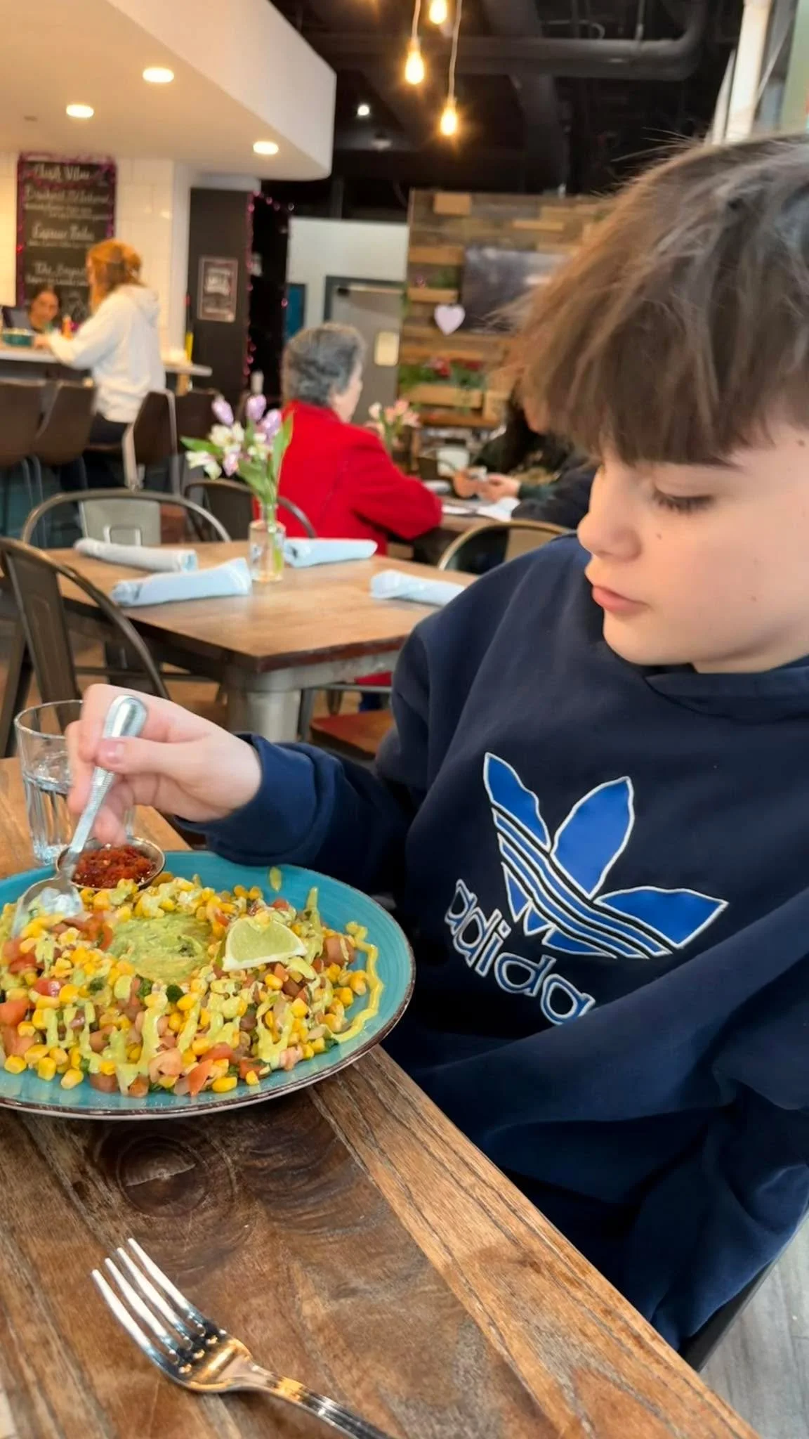 Brunch with the little guy after his passport appointment. I wasn&rsquo;t sure he&rsquo;d like the avocado toast like this but he ate it all! We 🫶🏻 Rushing 😋