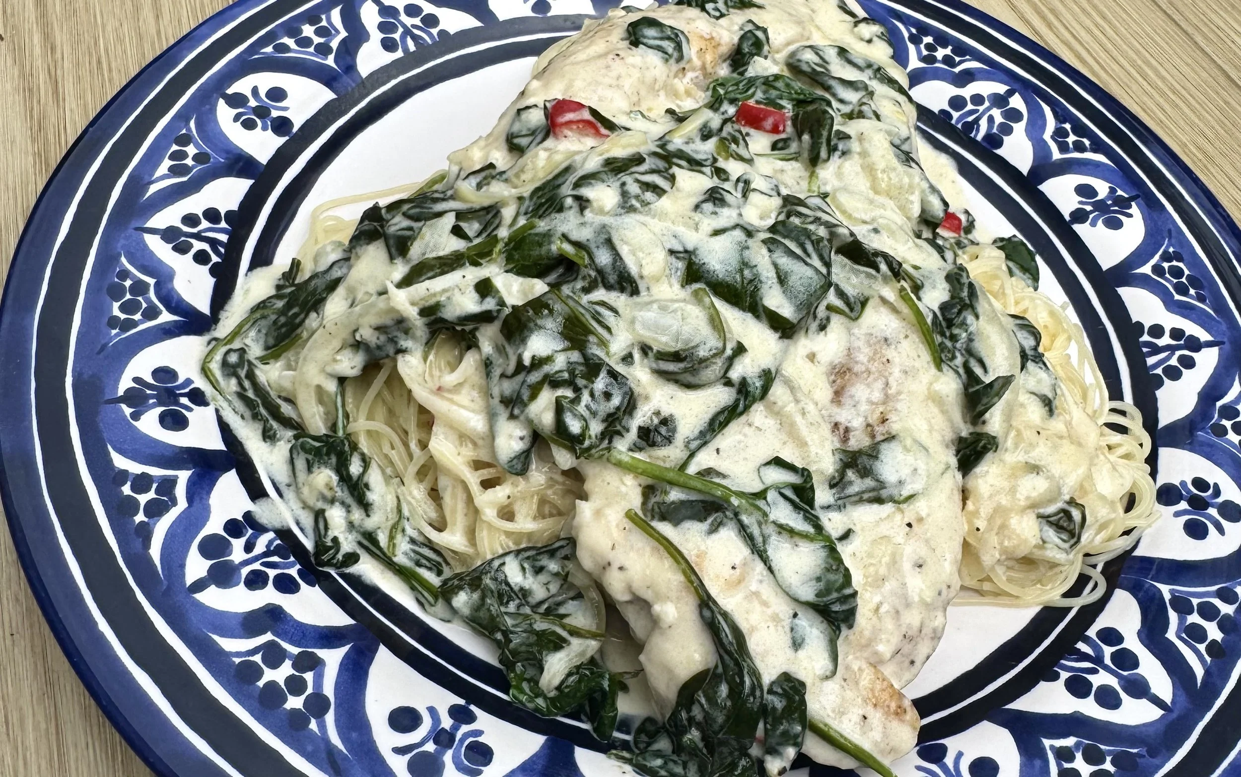 Creamy Chicken + Spinach over Angel Hair Pasta
