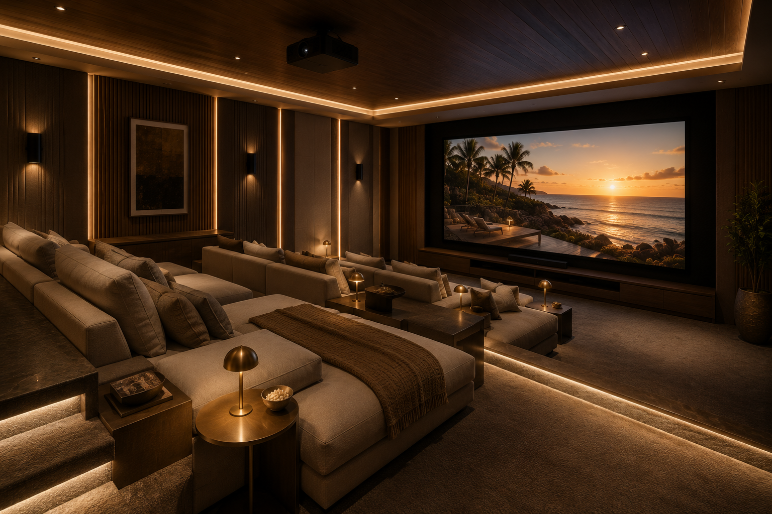Tiered private cinema with star ceiling