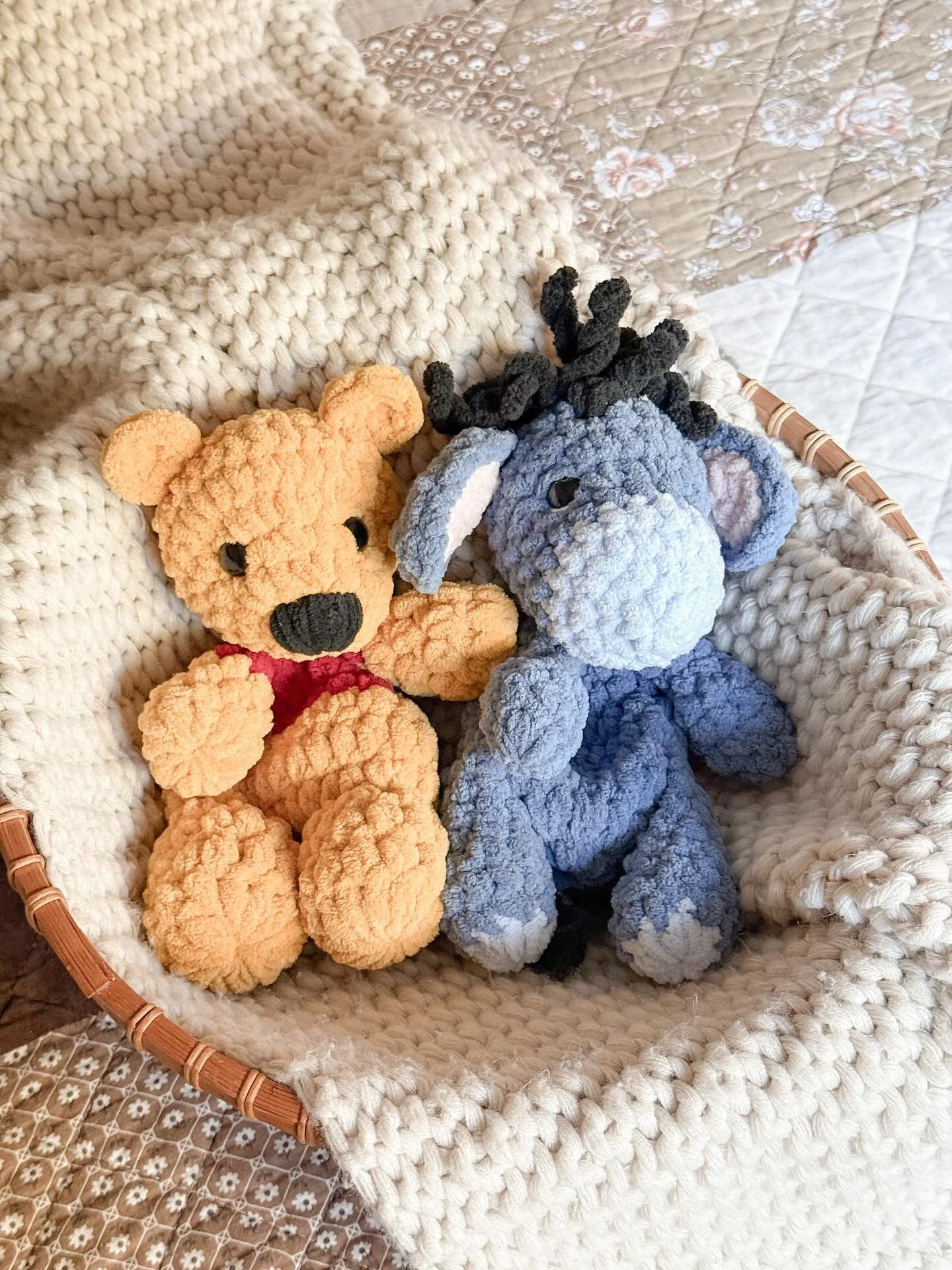 H U N D R E D  A C R E  W O O D 🤎
&bull;
These sweet faces we all know and love are now available online and in-store at @marketninetyfour 

🍯🍯🍯

#classicpooh #winniethepooh #pooh #eeyore #crochetpooh #crocheteeyore #hundredacrewood #crochetlovey