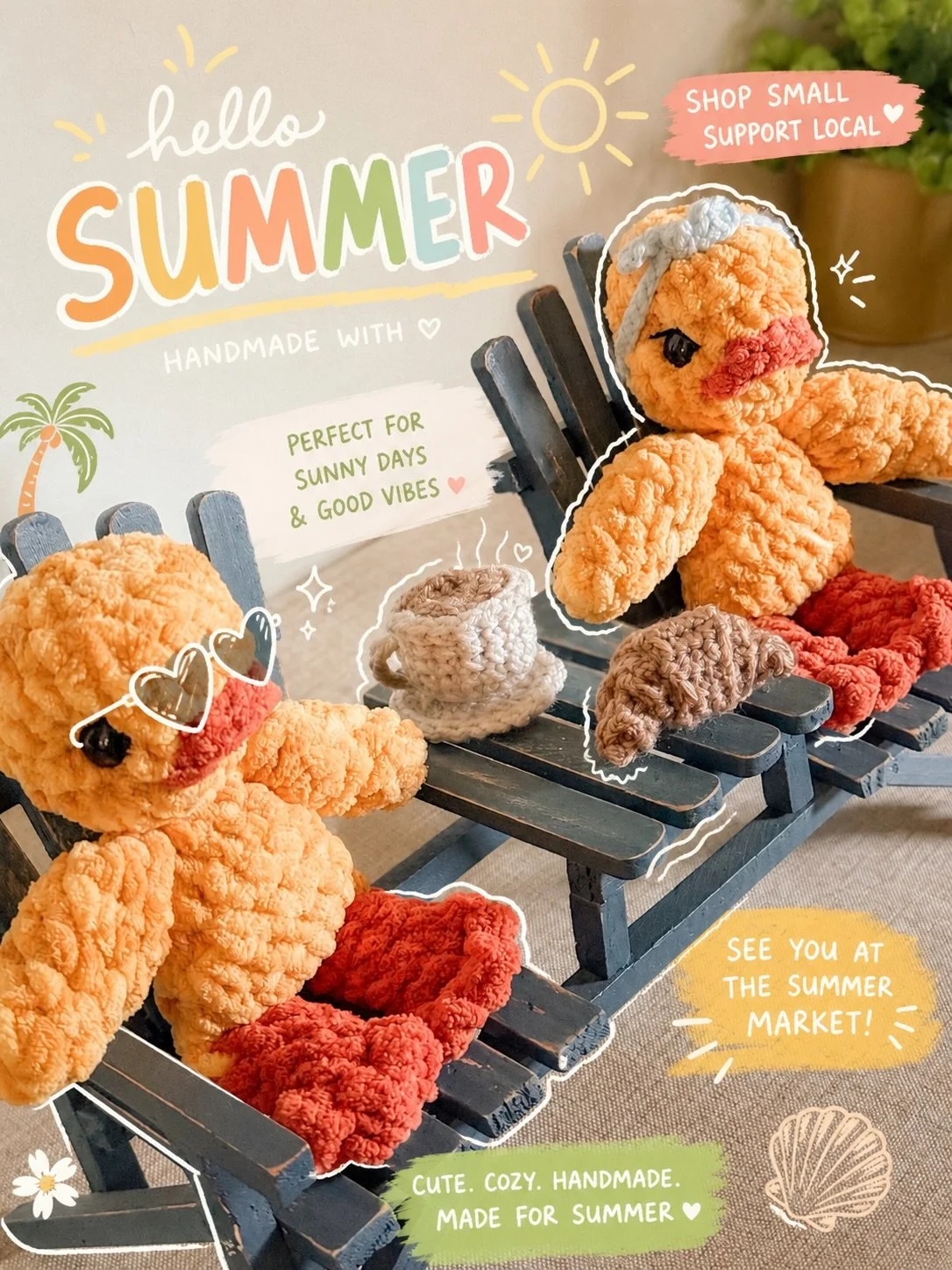 S U M M E R T I M E ☀️ 

I asked ChatGPT to give my photo of these sweet little duckies a Summer Aesthetic makeover and it turned out adorable ⛱️☀️🌊😎

I found this little blue adirondack patio conversation set at a vintage store yesterday and could