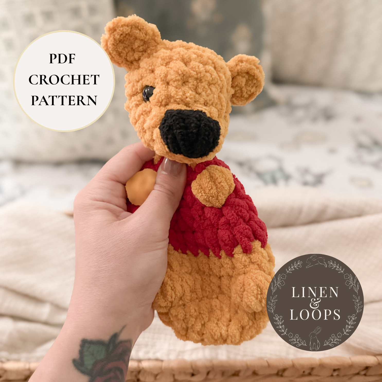 Winnie the Pooh Storytime Snuggler | Winnie and Friends Collection | Low Sew PDF Crochet Pattern | PATTERN ONLY