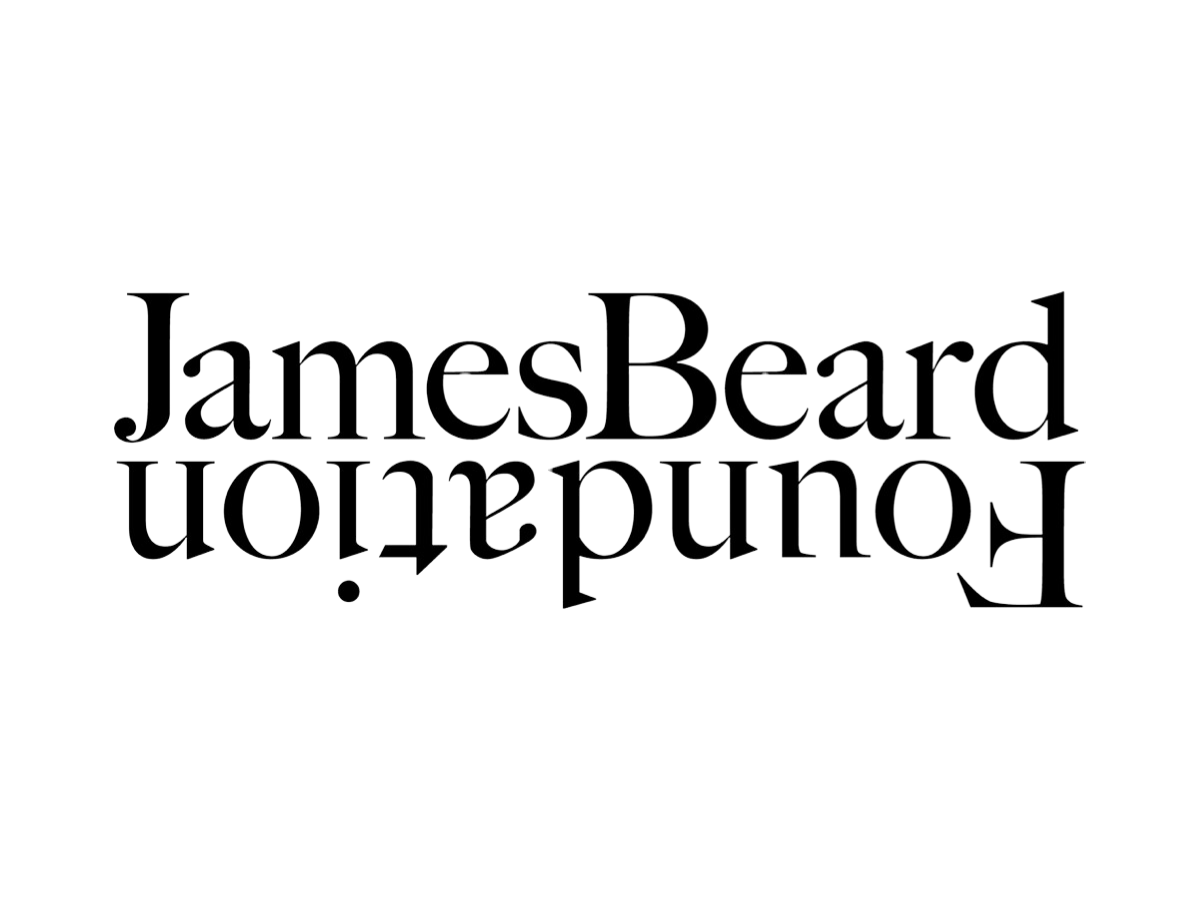 Black background with white text that reads "JamesBeard" and its reflection beneath.