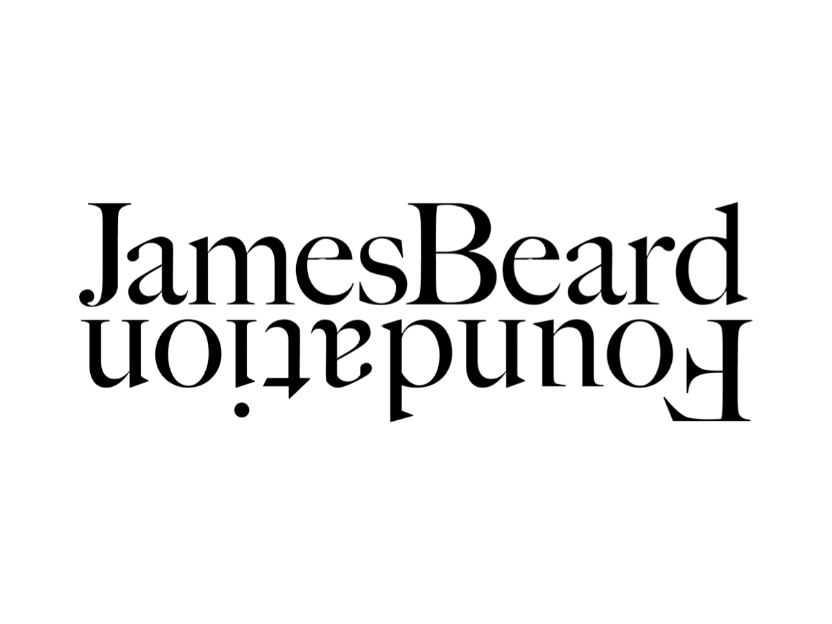 The name 'JamesBeard' written in stylized black and white letters, with a mirrored reflection of the text underneath.