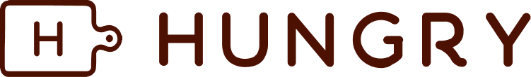 The word 'HUNGRY' with the letter 'H' stylized as a puzzle piece, and a tag attached to it.