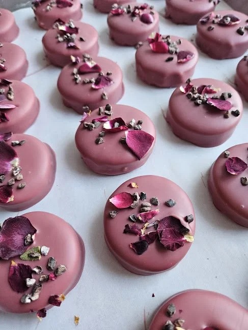 Raspberry Rose Marshmallows Enrobed in Ruby Chocolate