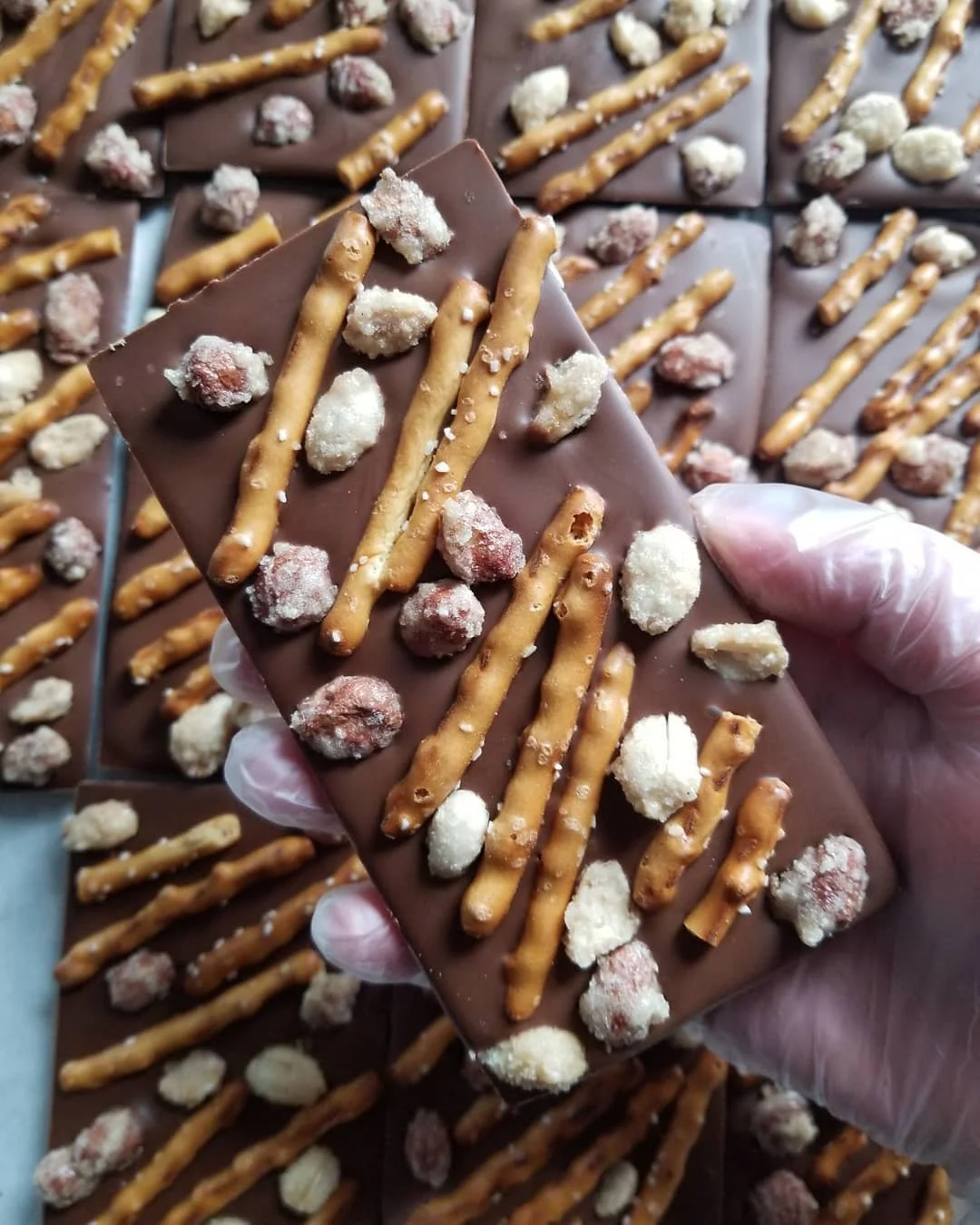 Milk Chocolate Specialty Bar with GF Pretzels, Peanuts & Cocoa Nibs