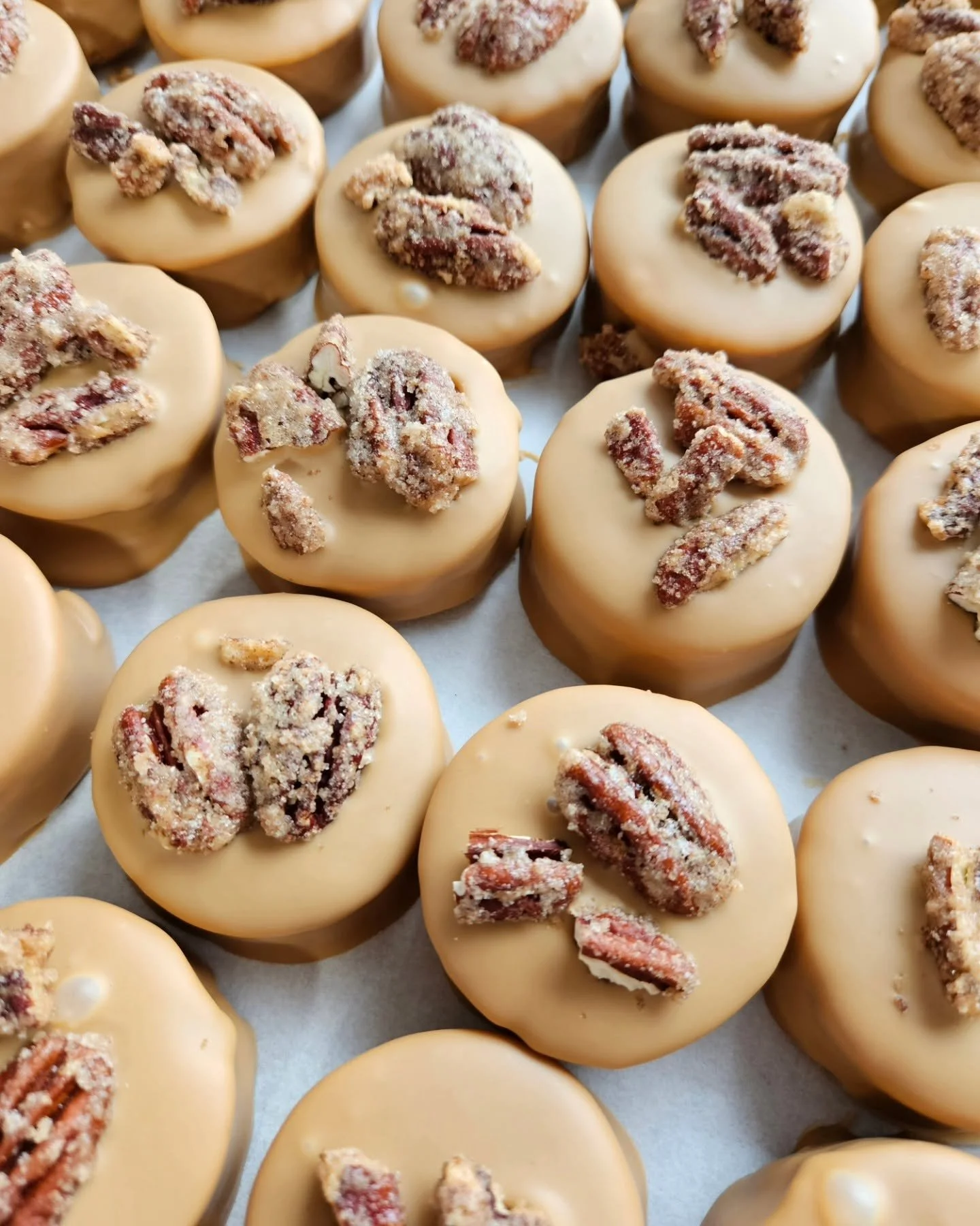 Chai Spice Marshmallows Enrobed in Gold Chocolate with Cinnamon Candied Pecans
