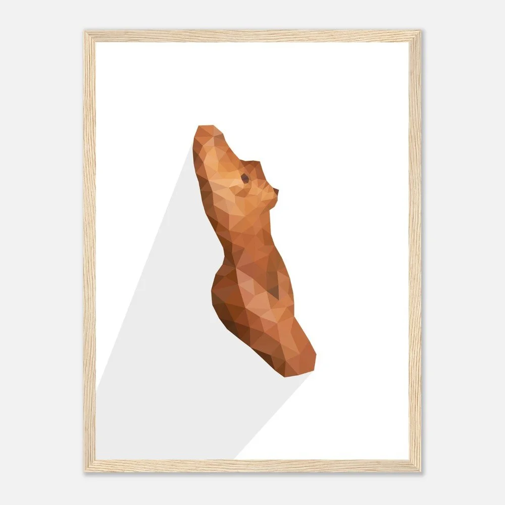 Nude 58 — original low-poly geometric nude study in warm terracotta by Toronto artist Miro Image; faceted torso, fine art print